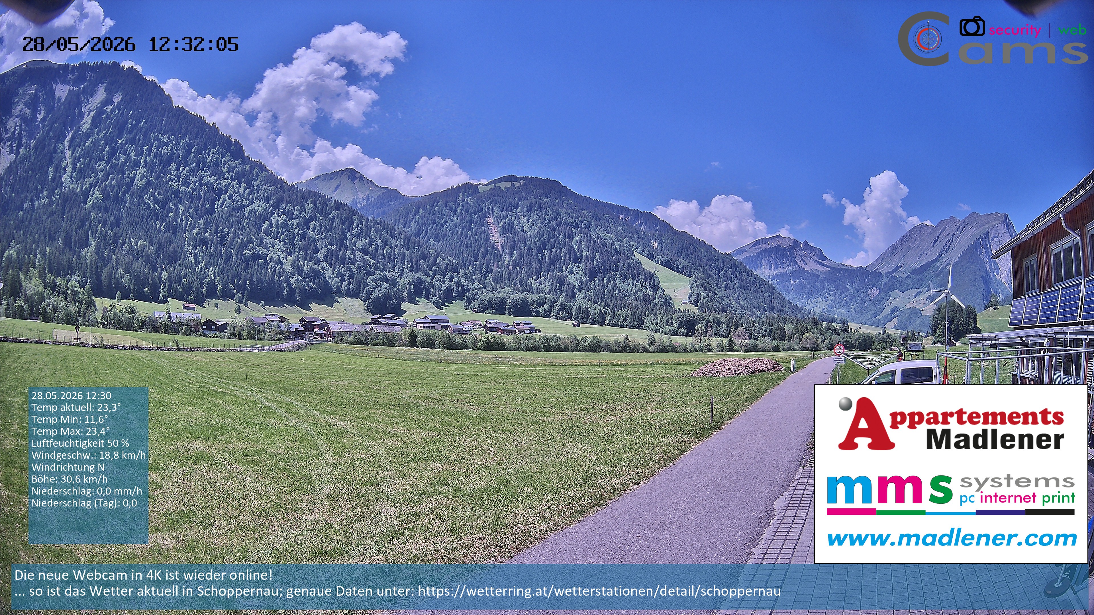 Archived image Webcam Schoppernau lower valley in the Bregenzerwald