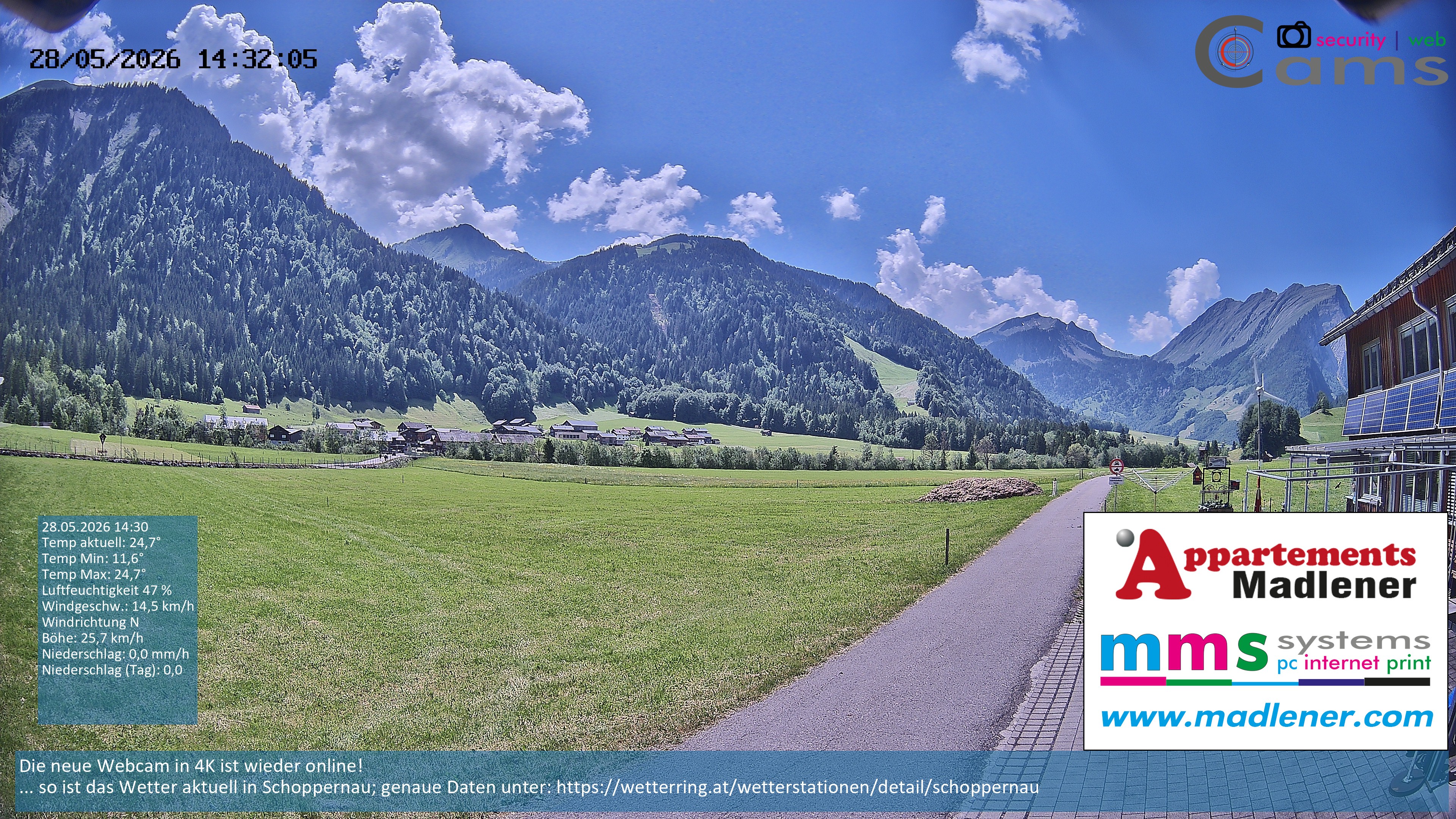 Archived image Webcam Schoppernau lower valley in the Bregenzerwald