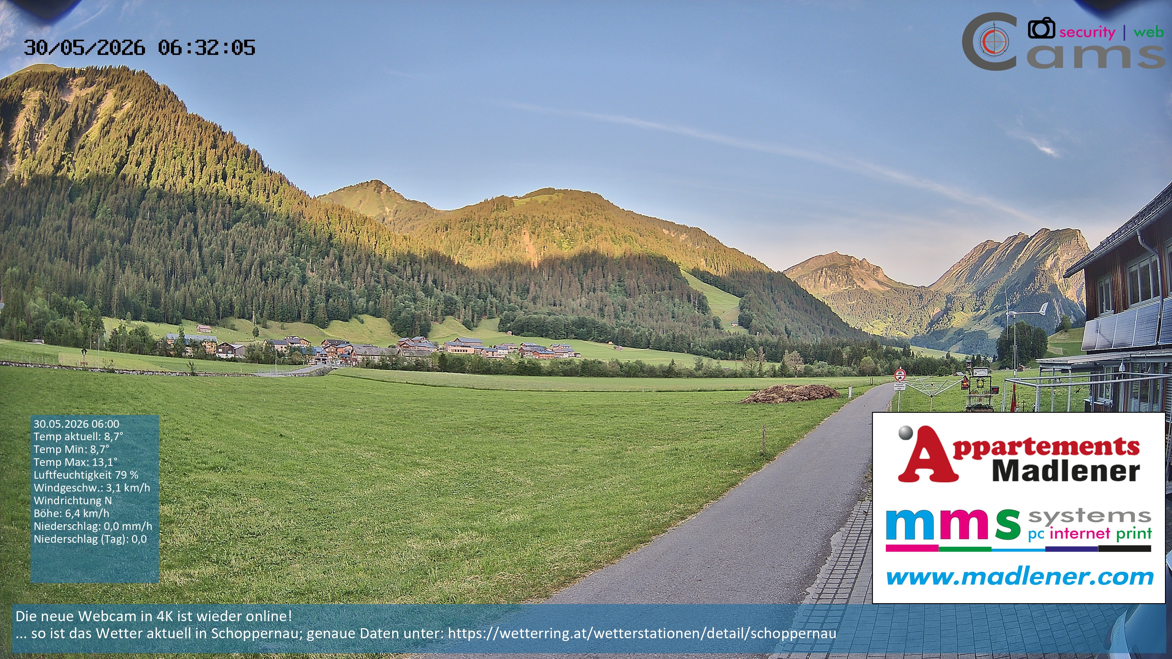 Archived image Webcam Schoppernau lower valley in the Bregenzerwald