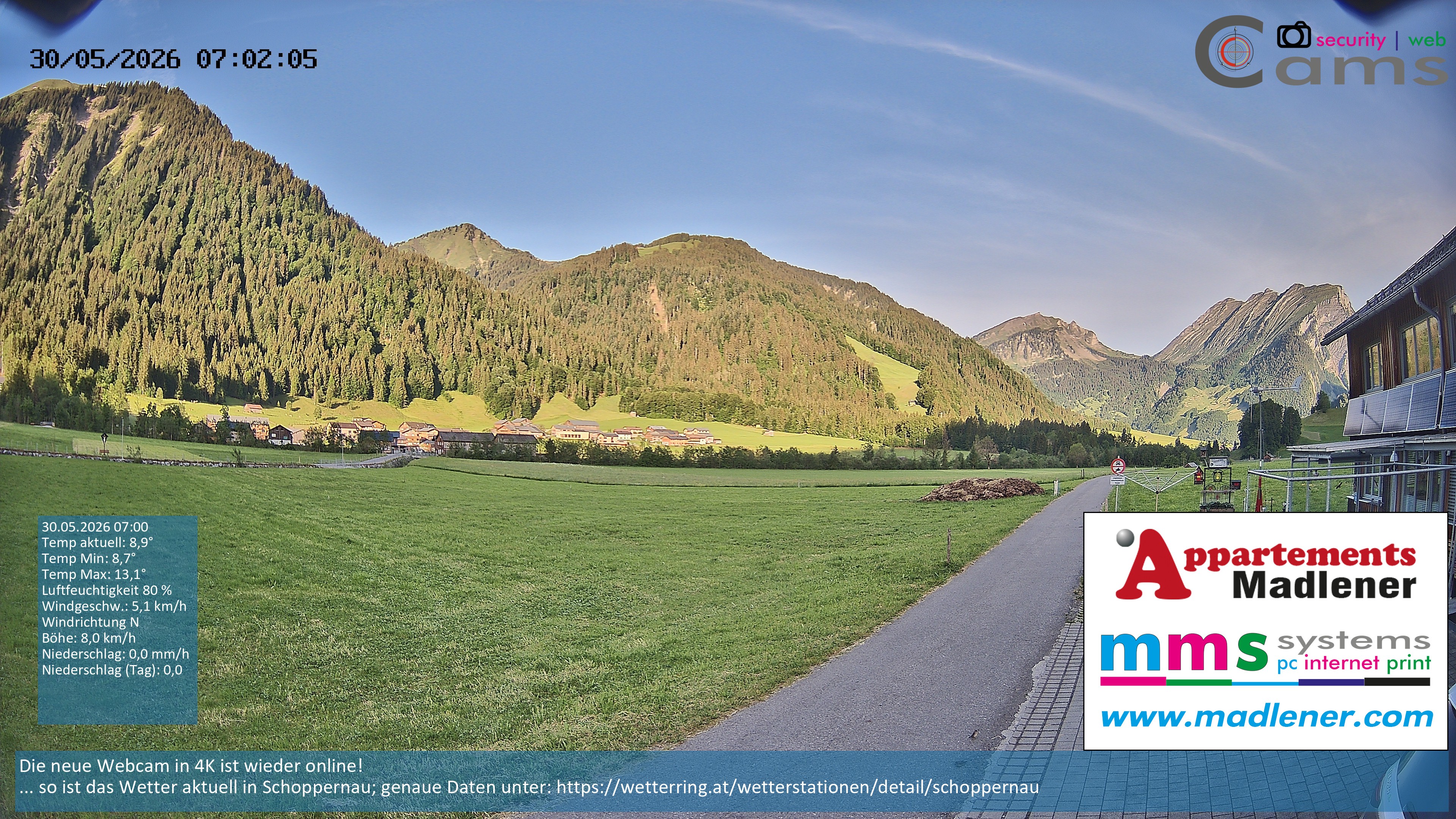 Archived image Webcam Schoppernau lower valley in the Bregenzerwald