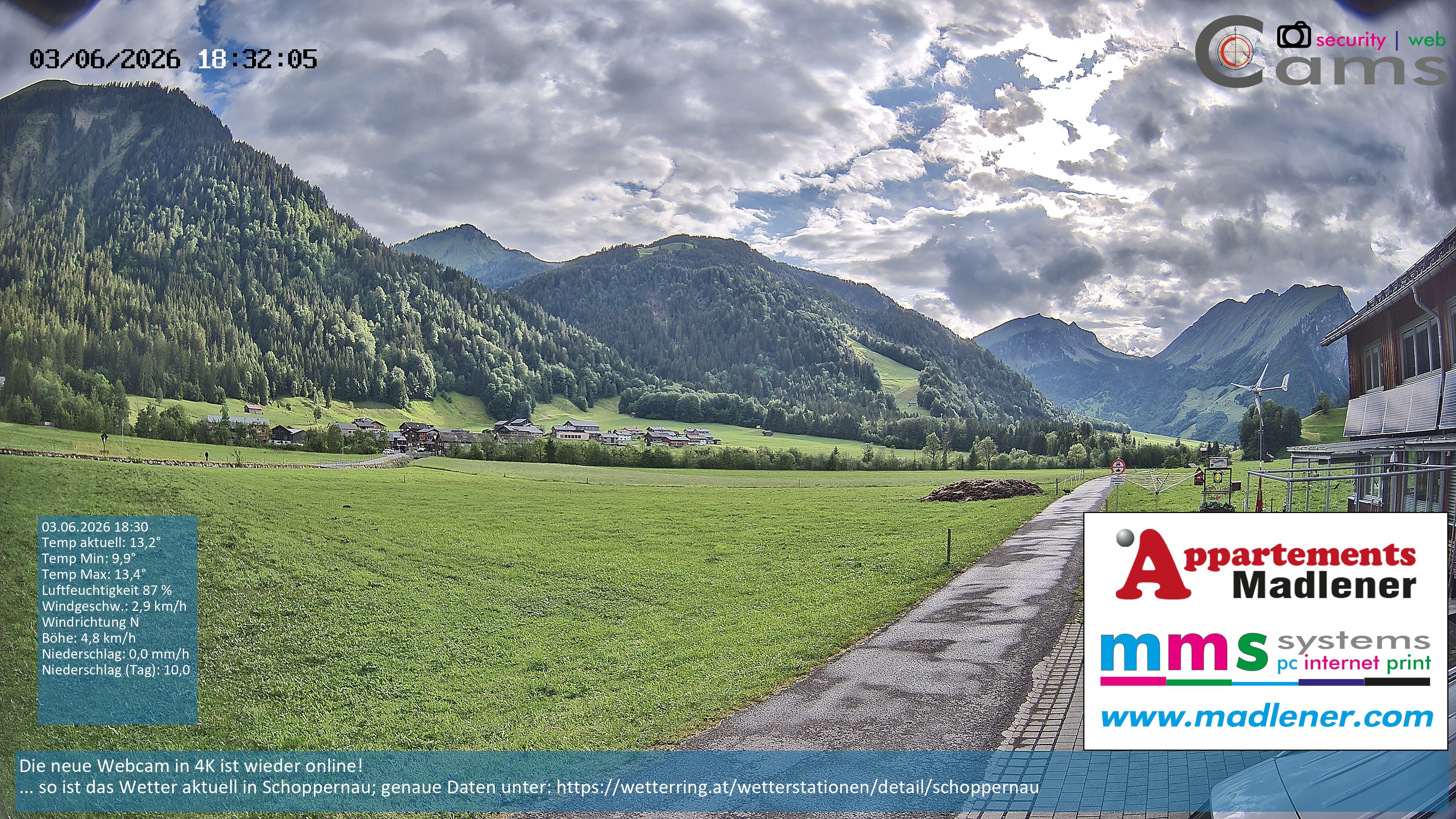 Archived image Webcam Schoppernau lower valley in the Bregenzerwald