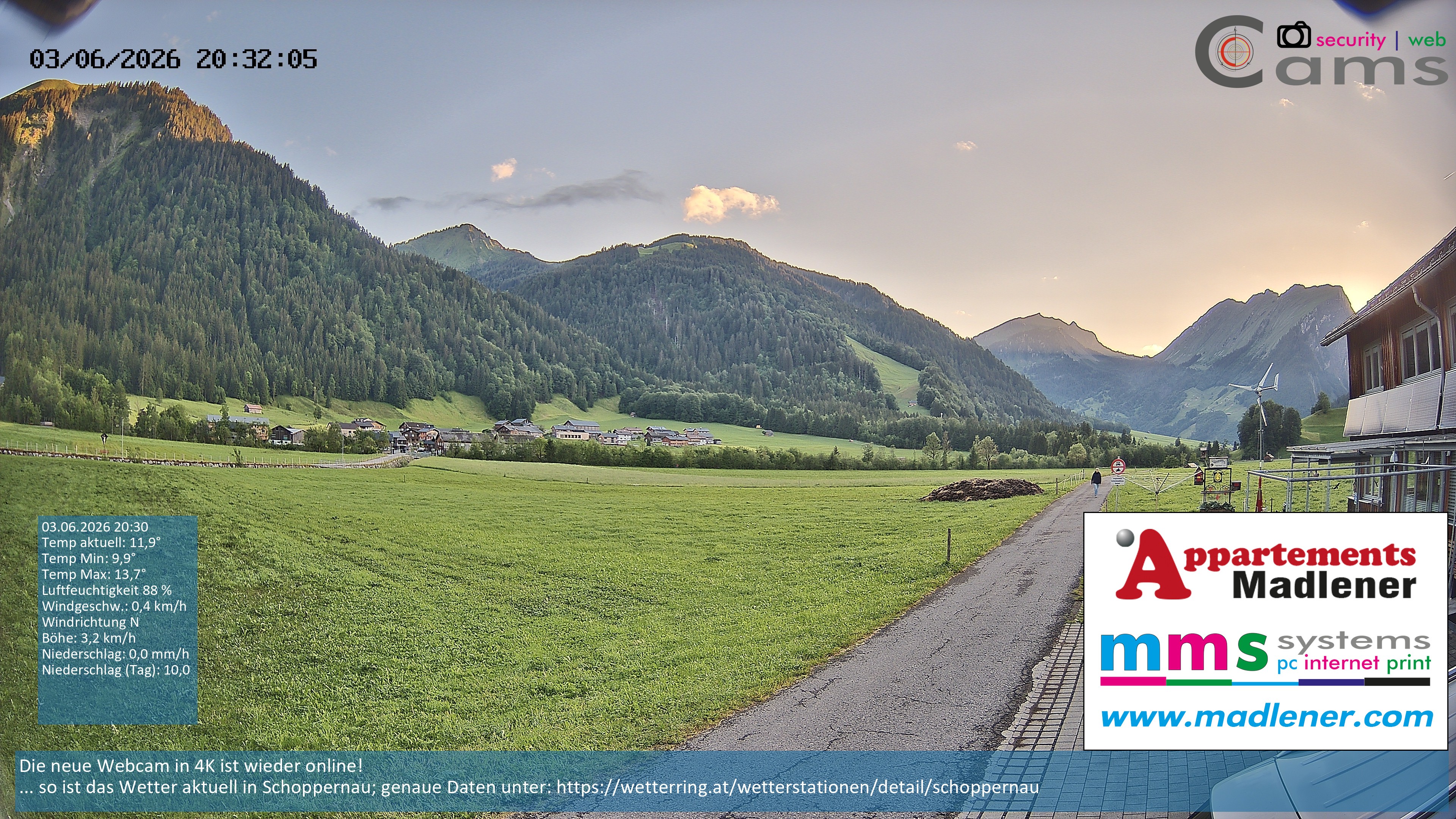 Archived image Webcam Schoppernau lower valley in the Bregenzerwald