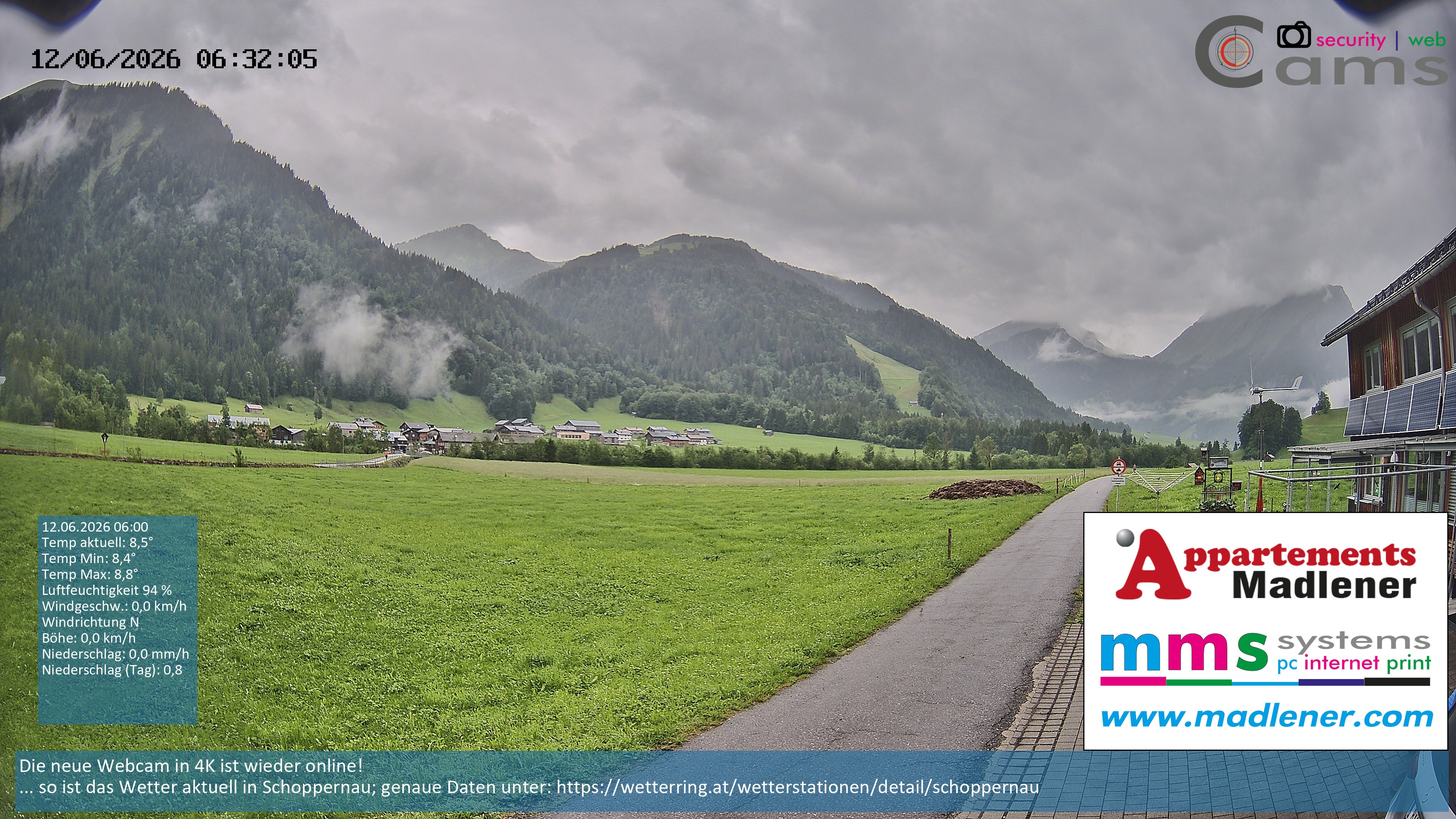 Archived image Webcam Schoppernau lower valley in the Bregenzerwald