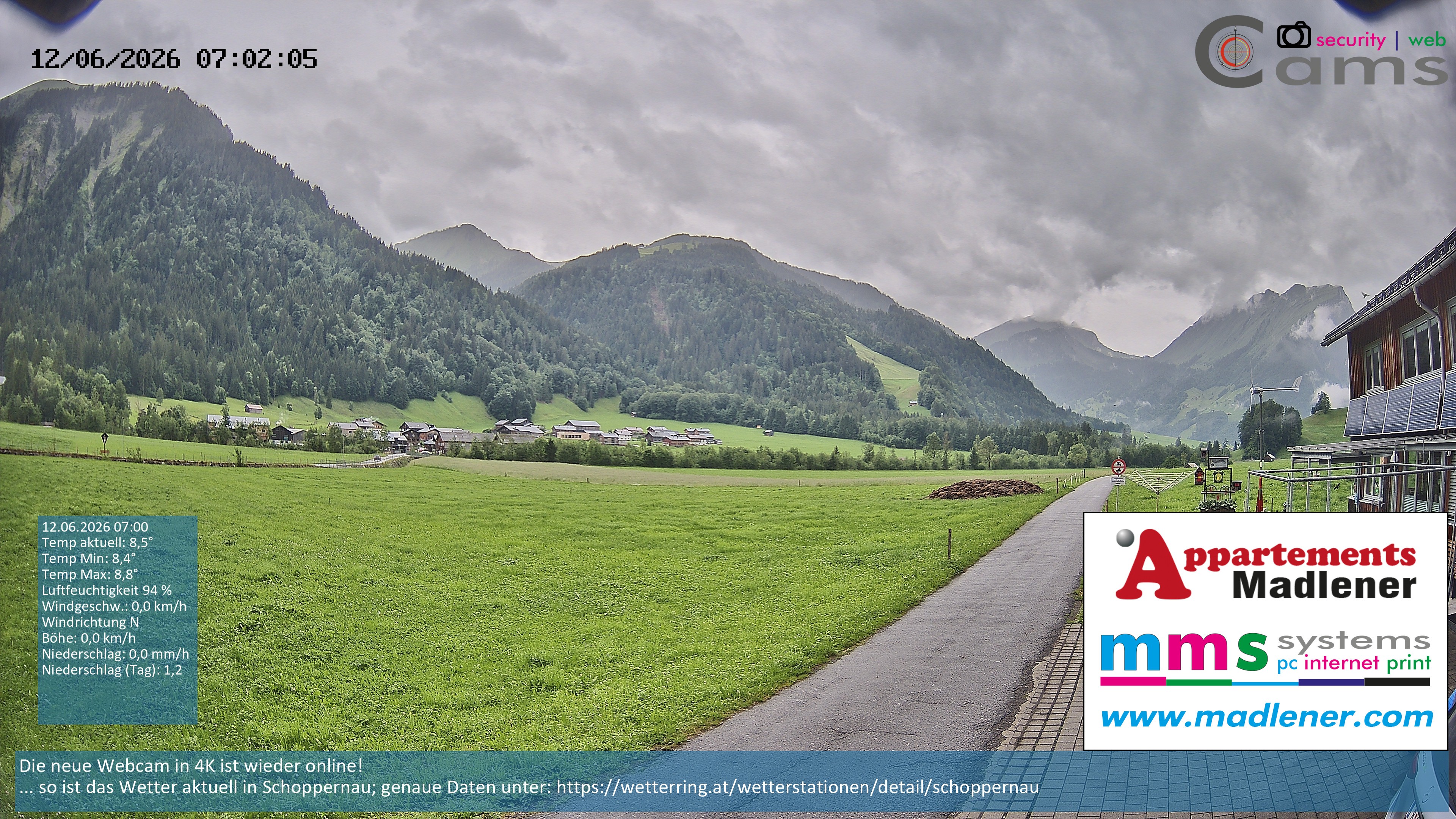 Archived image Webcam Schoppernau lower valley in the Bregenzerwald