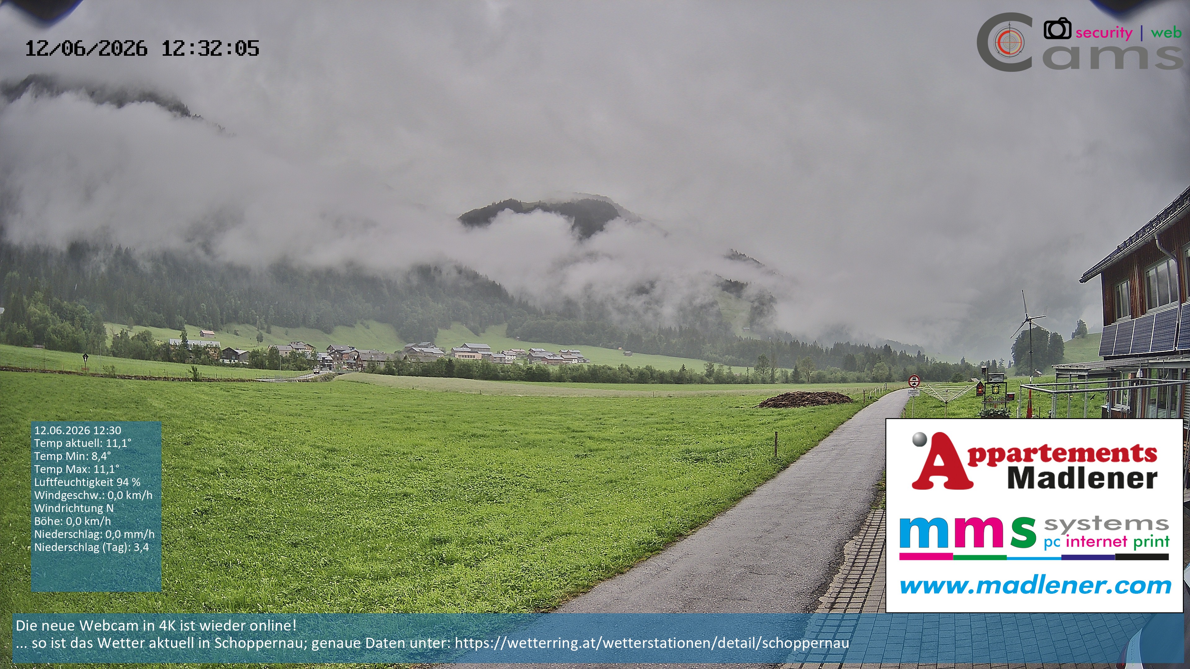 Archived image Webcam Schoppernau lower valley in the Bregenzerwald