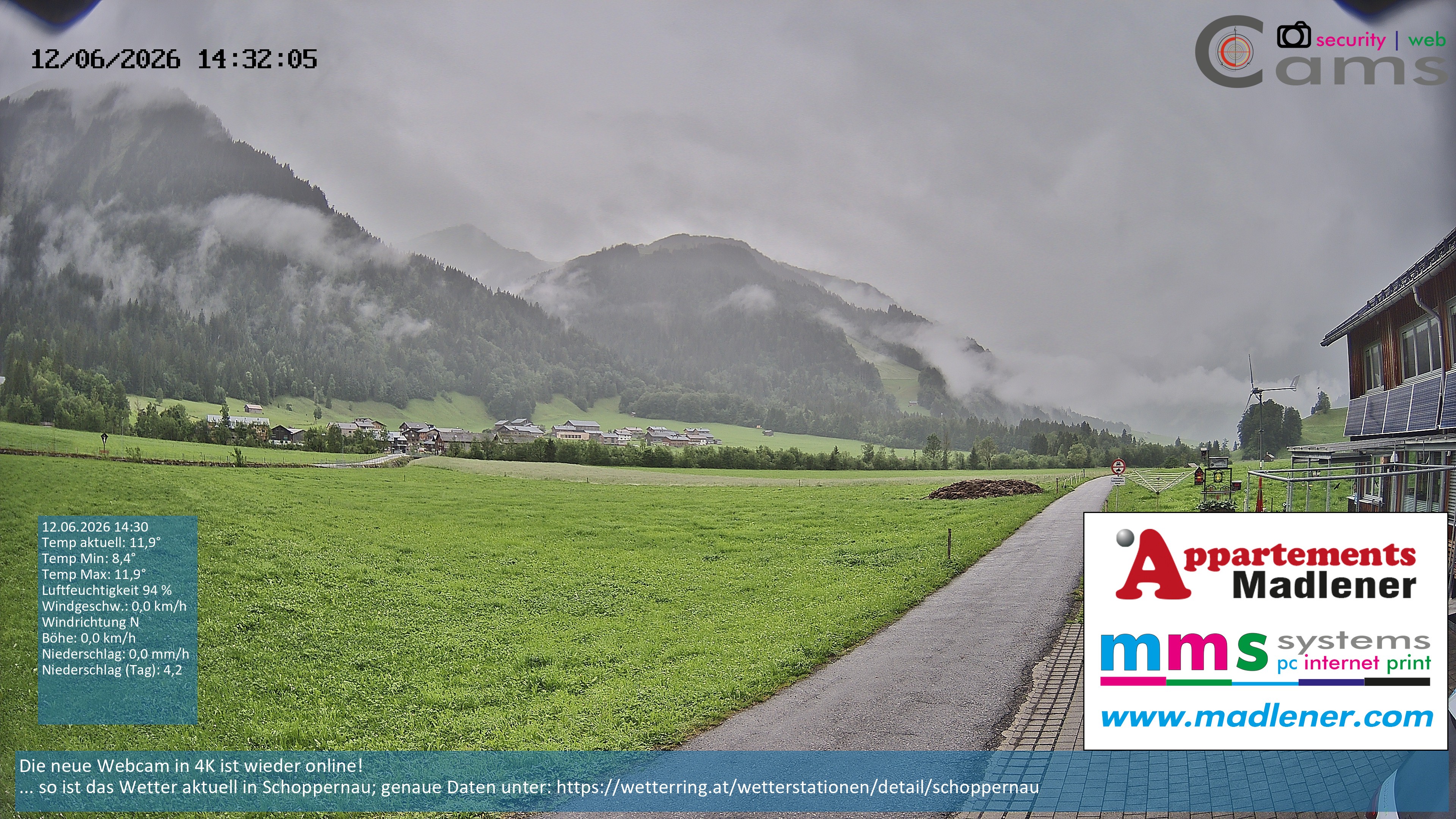 Archived image Webcam Schoppernau lower valley in the Bregenzerwald