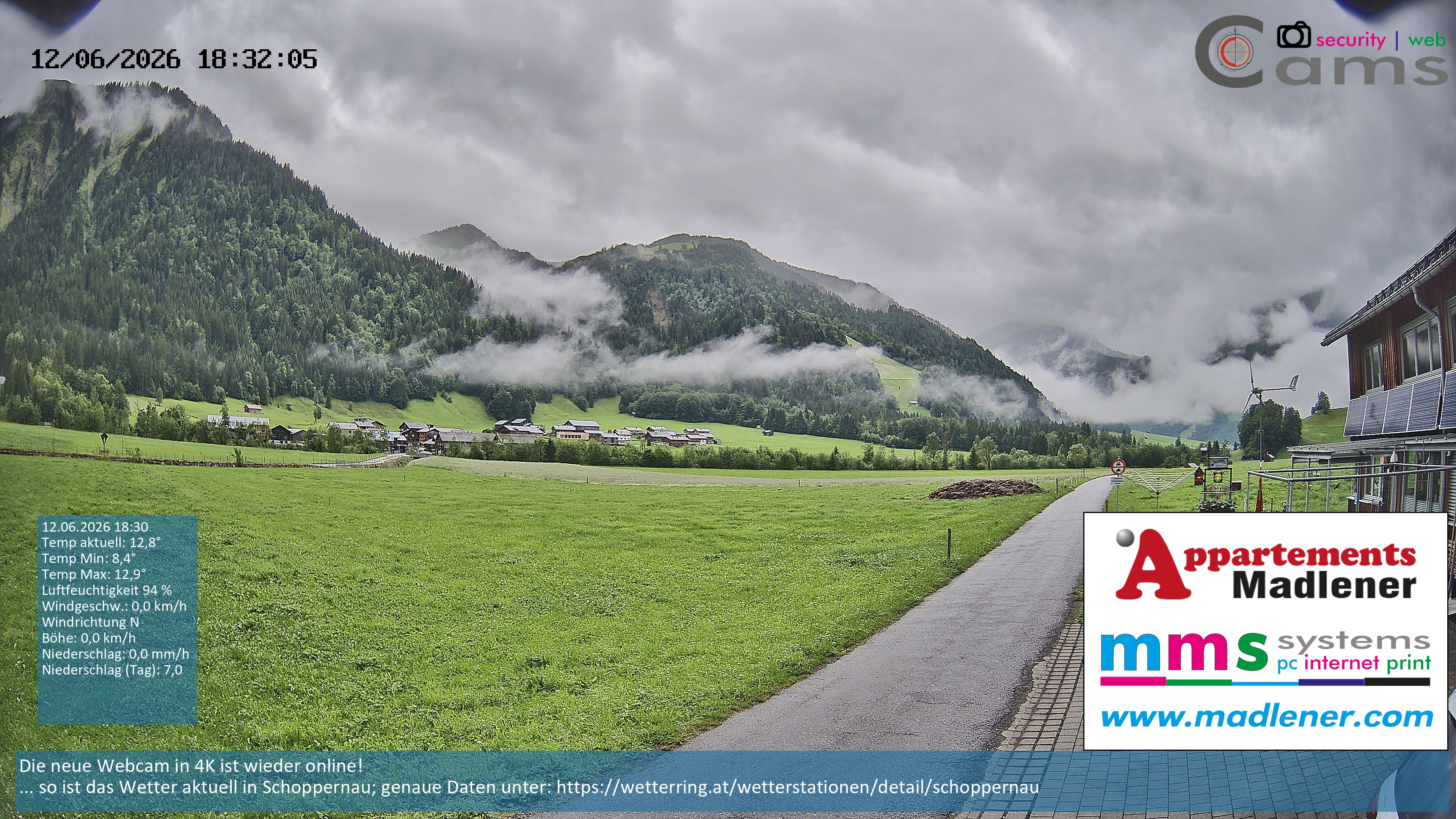 Archived image Webcam Schoppernau lower valley in the Bregenzerwald