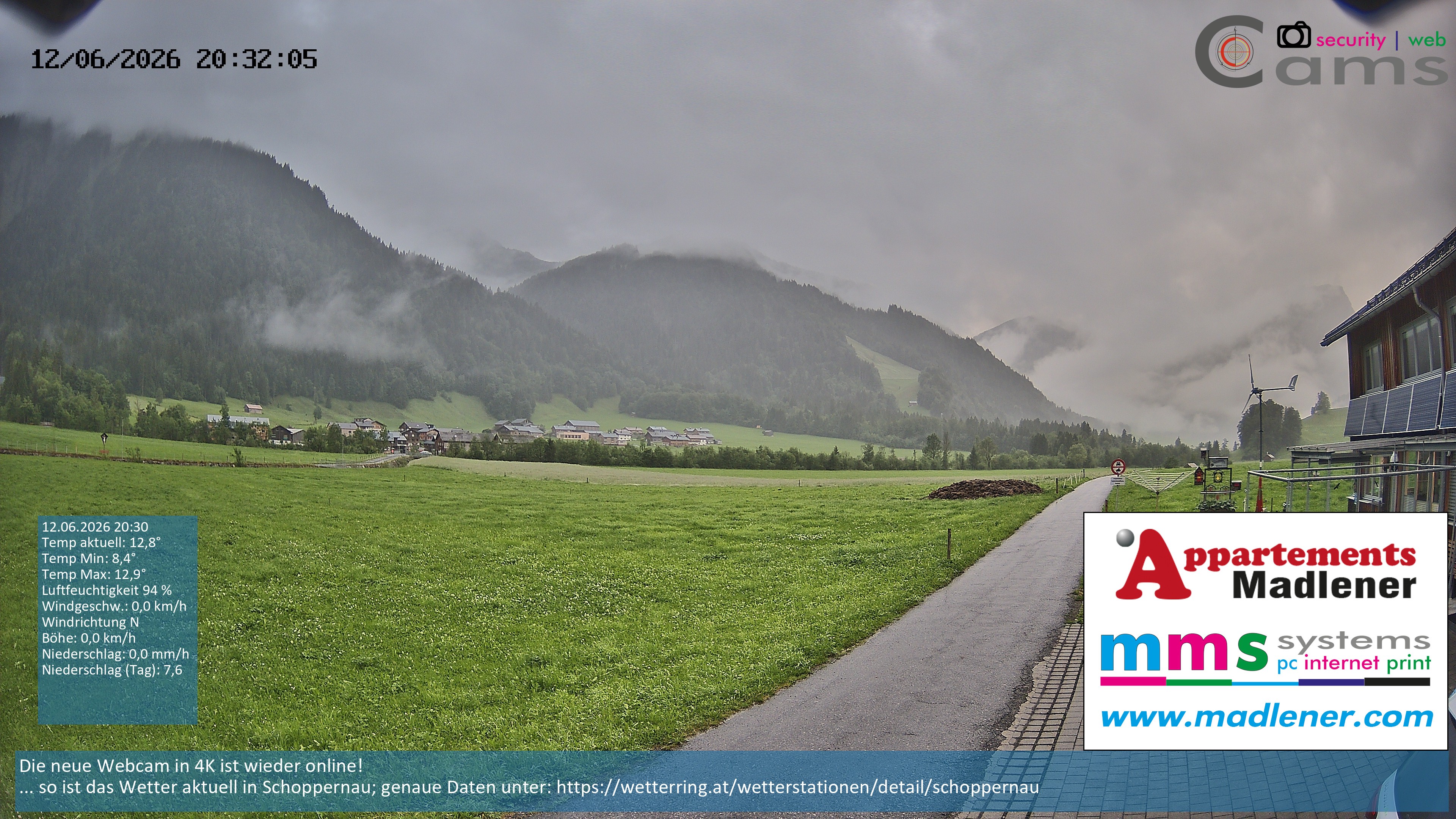Archived image Webcam Schoppernau lower valley in the Bregenzerwald