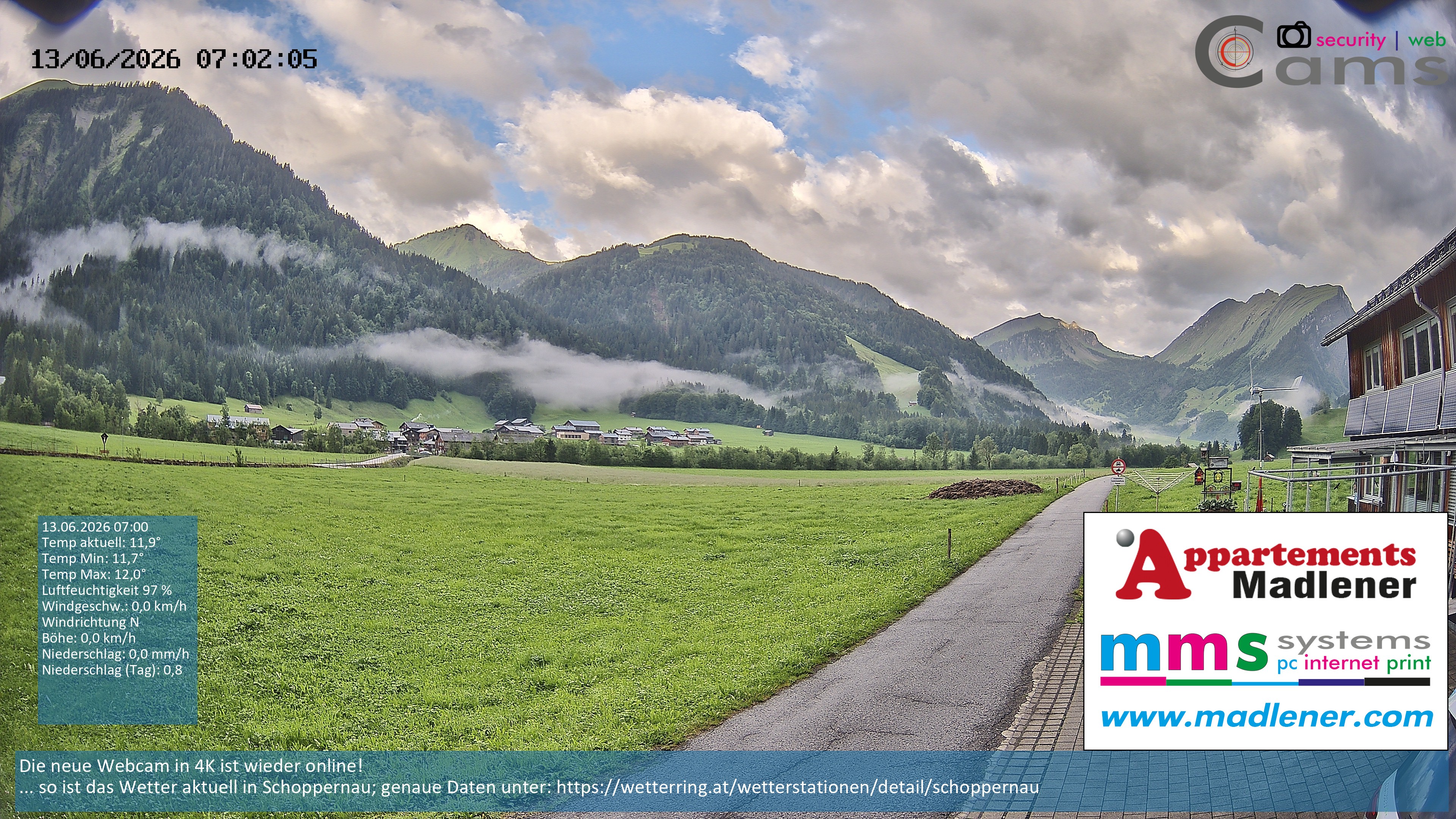 Archiv Foto Webcam Schoppernau Unterdorf im Bregenzerwald