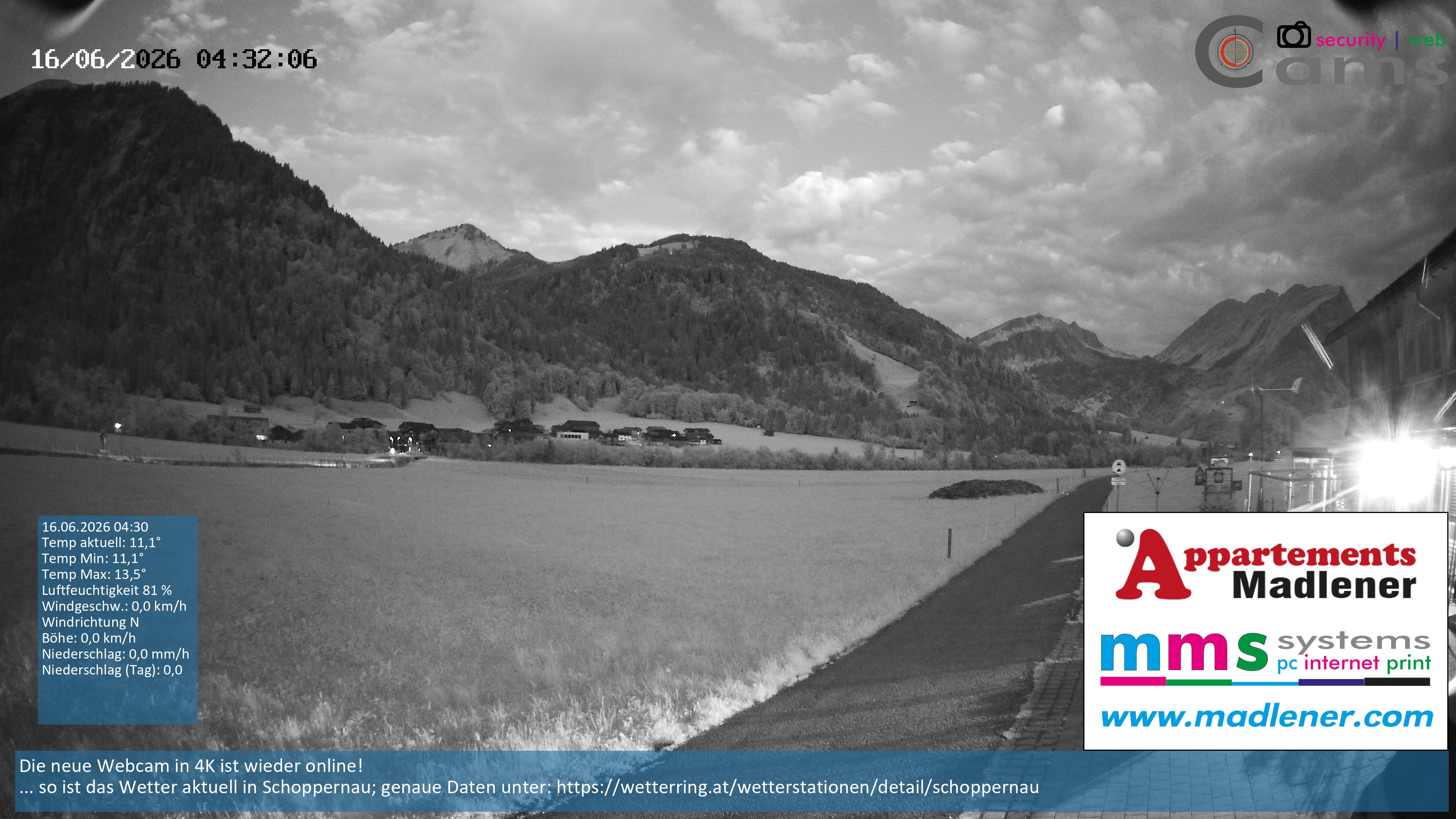 Archived image Webcam Schoppernau lower valley in the Bregenzerwald