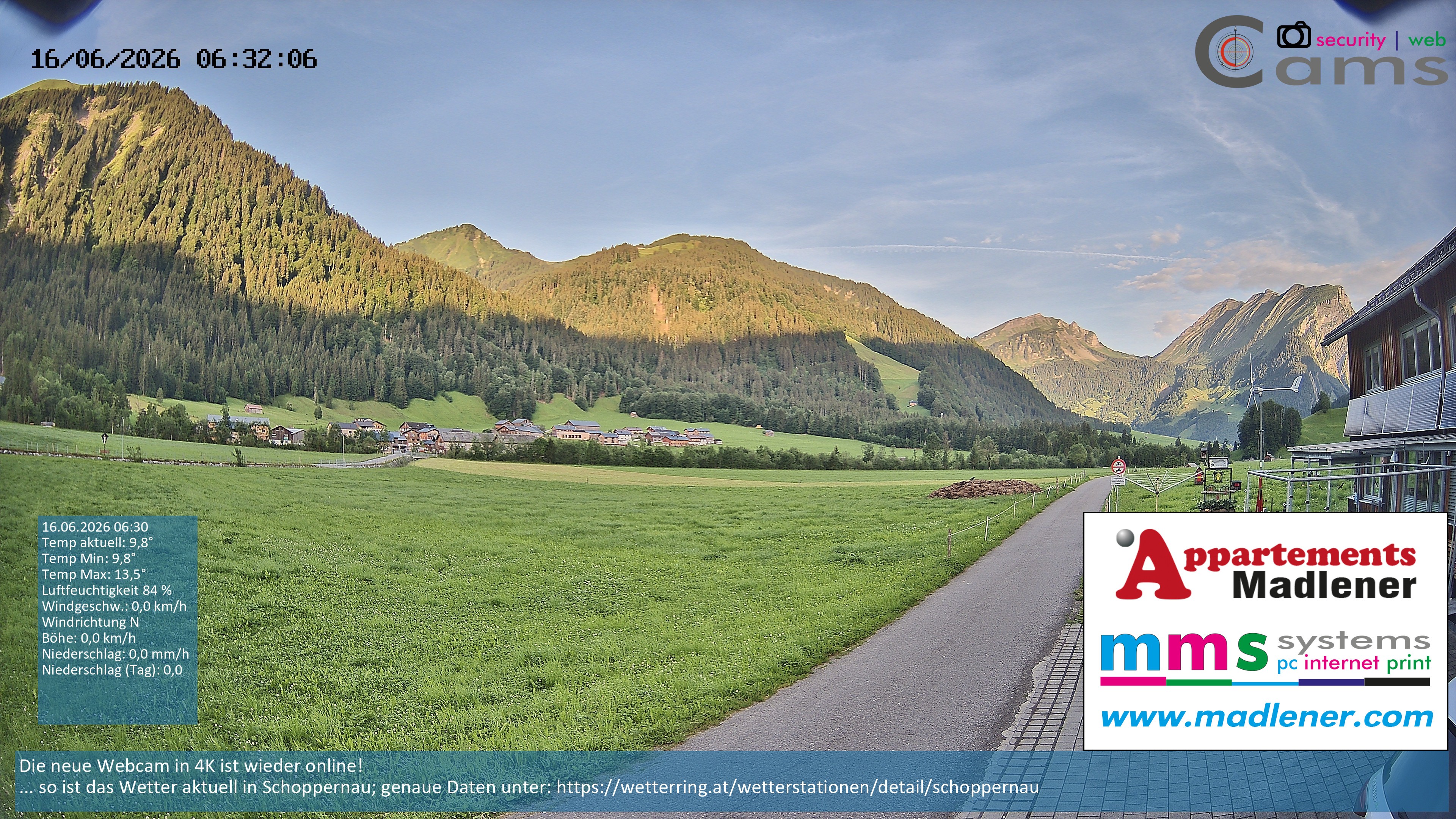 Archived image Webcam Schoppernau lower valley in the Bregenzerwald