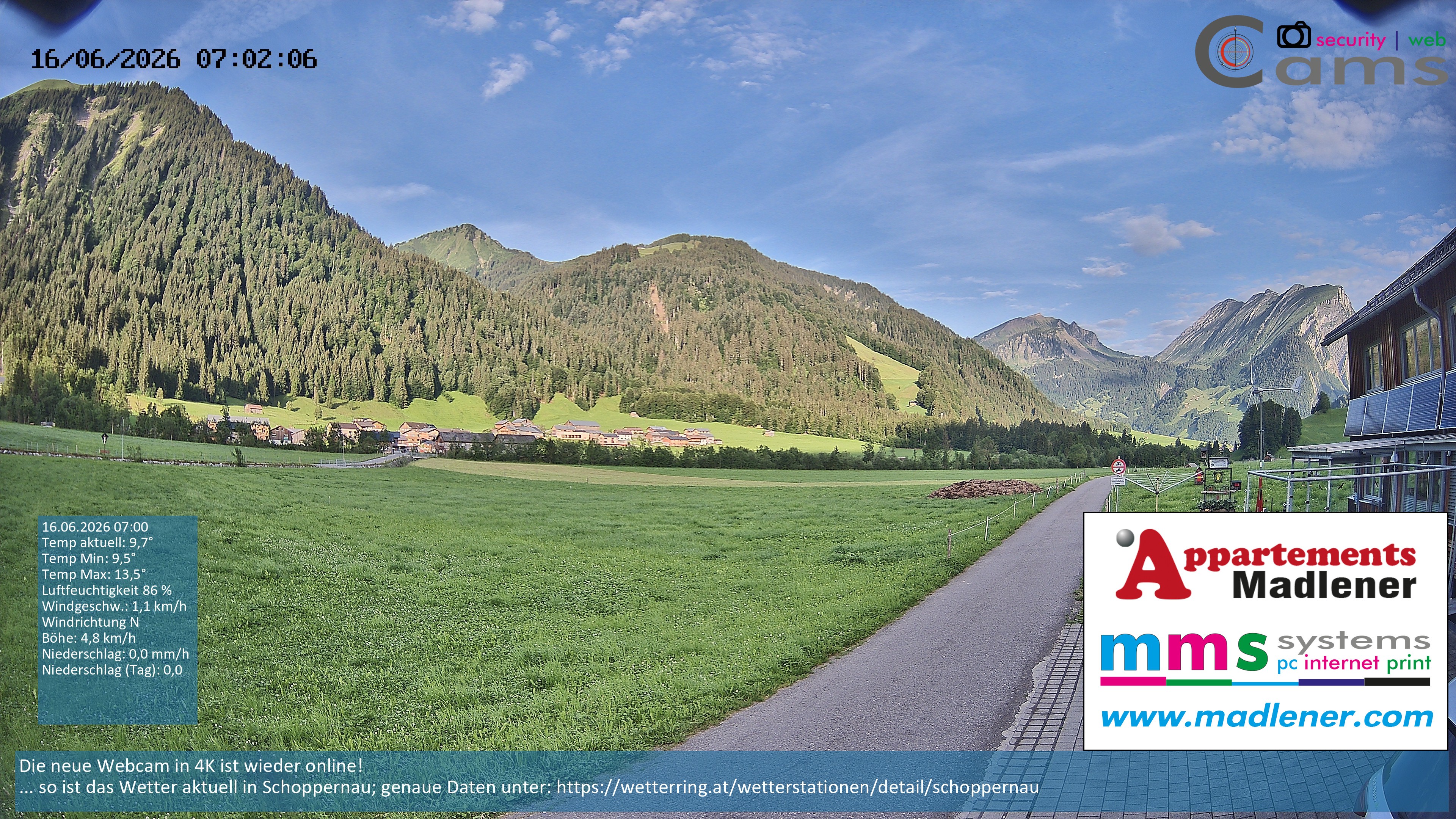 Archived image Webcam Schoppernau lower valley in the Bregenzerwald