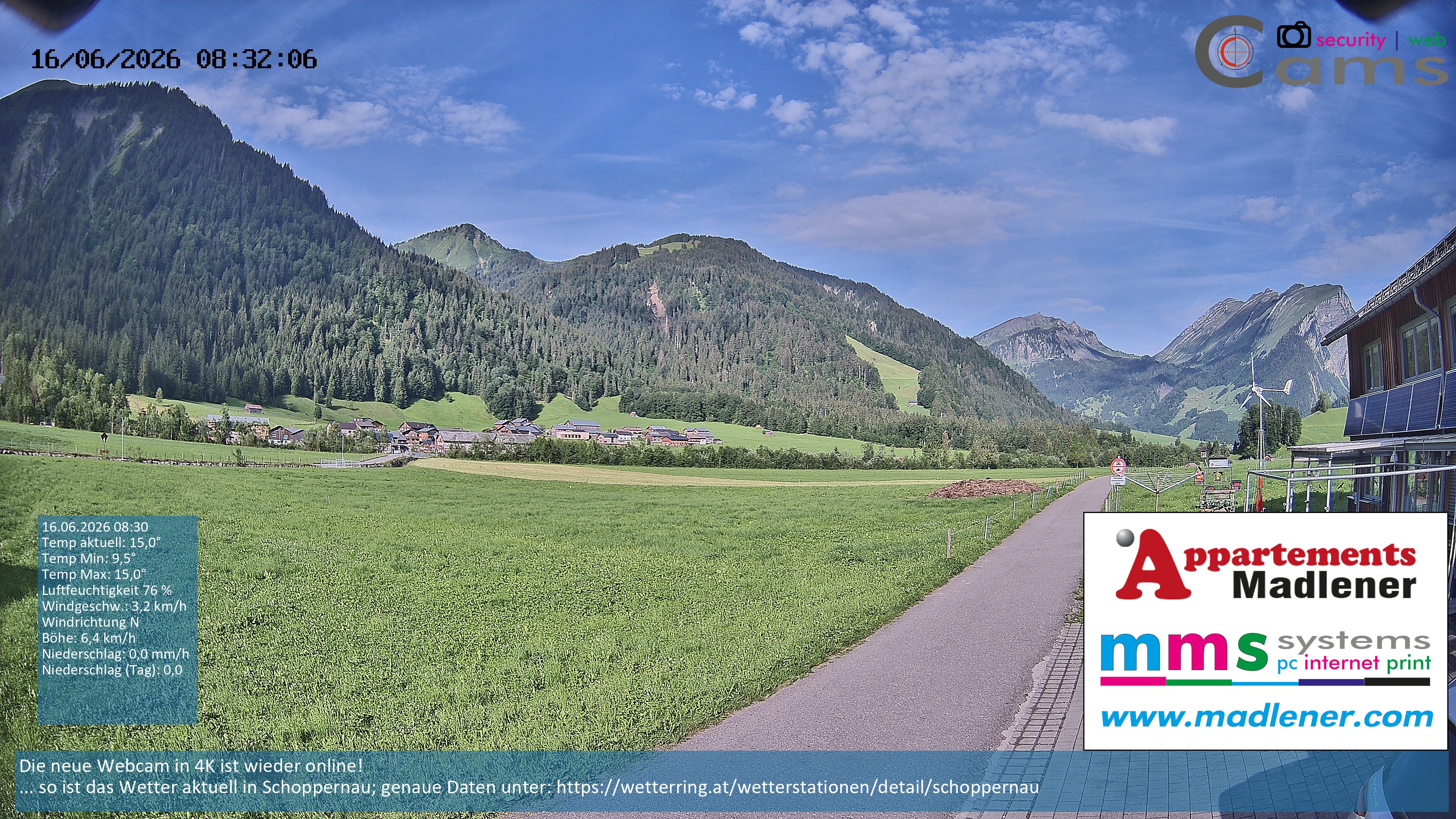 Archived image Webcam Schoppernau lower valley in the Bregenzerwald
