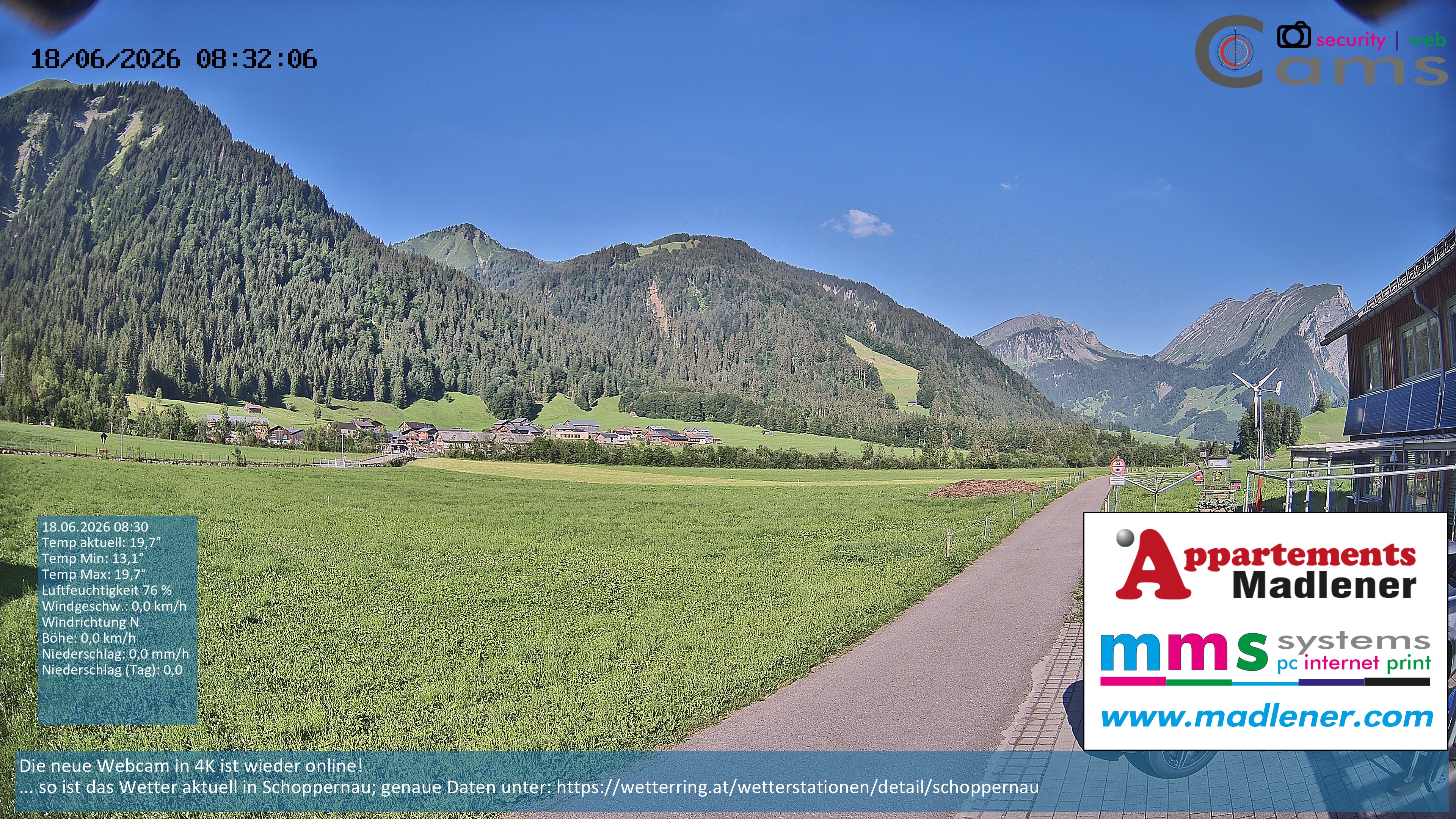 Archived image Webcam Schoppernau lower valley in the Bregenzerwald