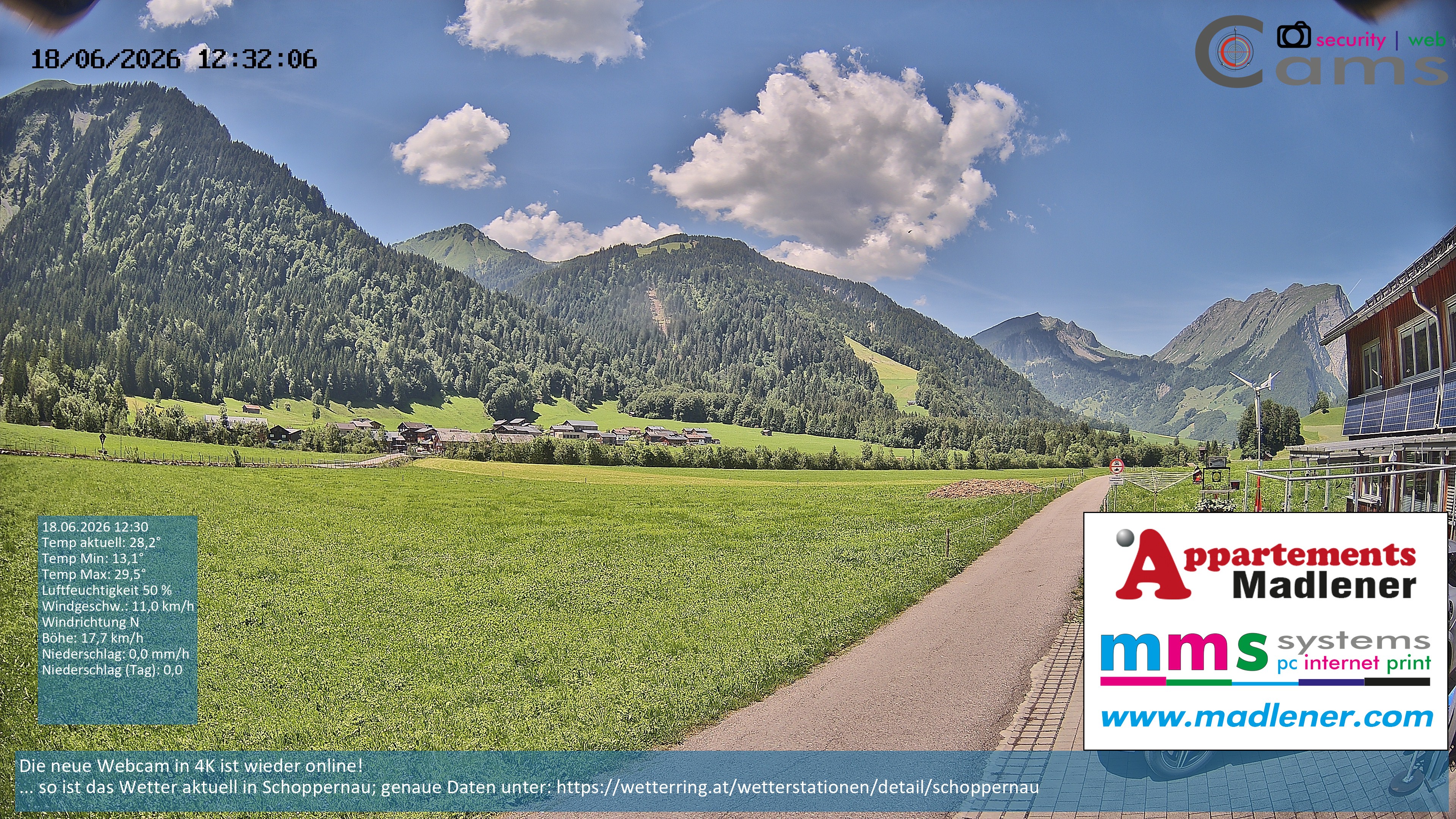 Archived image Webcam Schoppernau lower valley in the Bregenzerwald