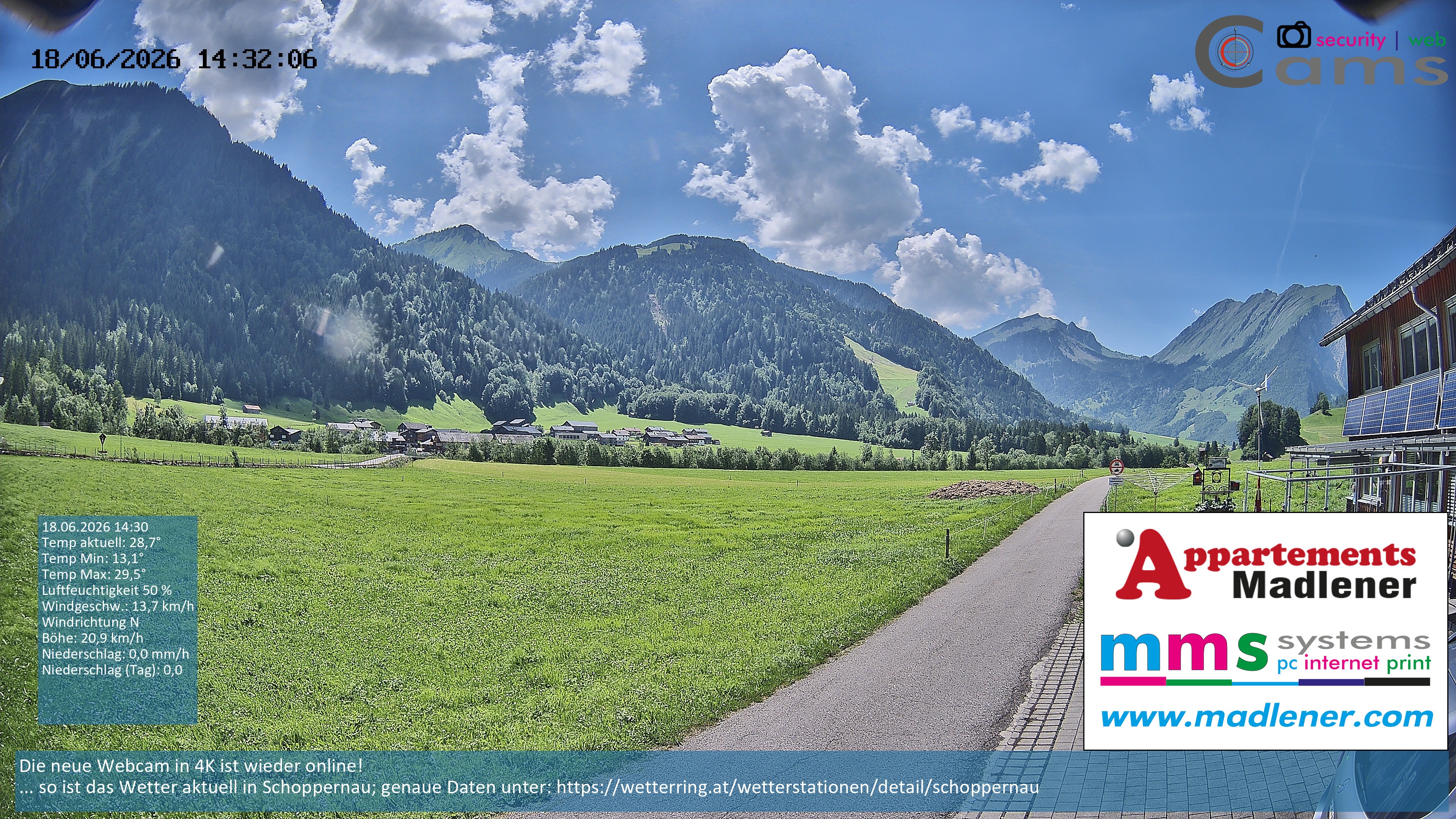 Archived image Webcam Schoppernau lower valley in the Bregenzerwald