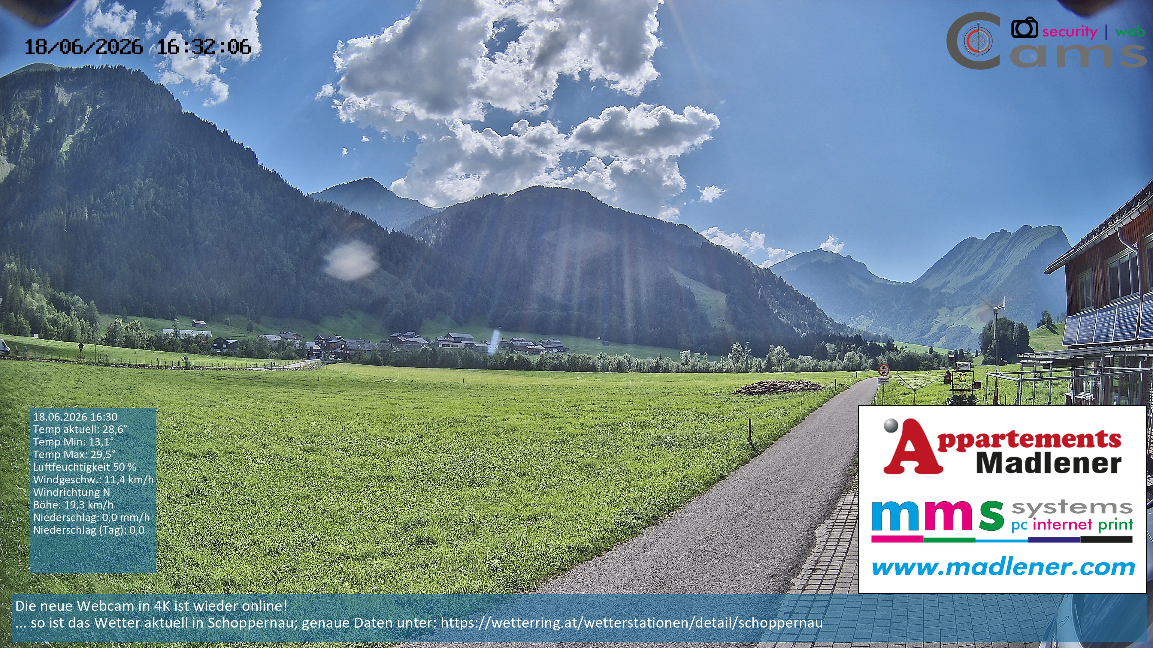 Archived image Webcam Schoppernau lower valley in the Bregenzerwald