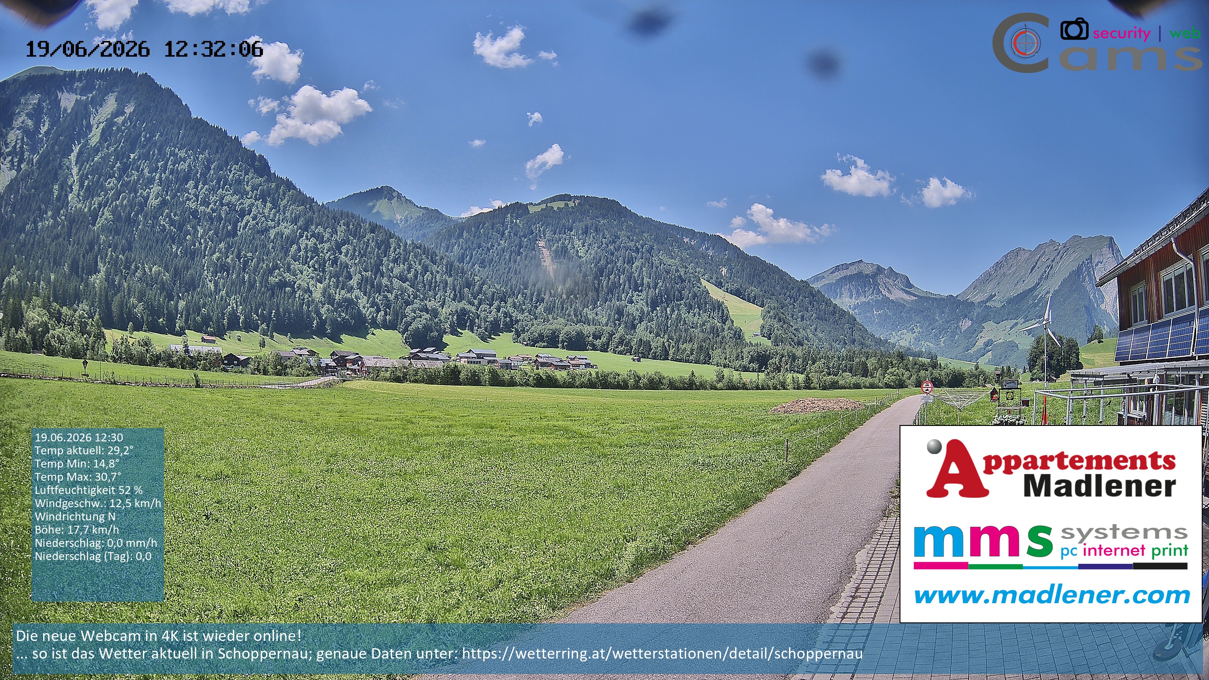 Archived image Webcam Schoppernau lower valley in the Bregenzerwald
