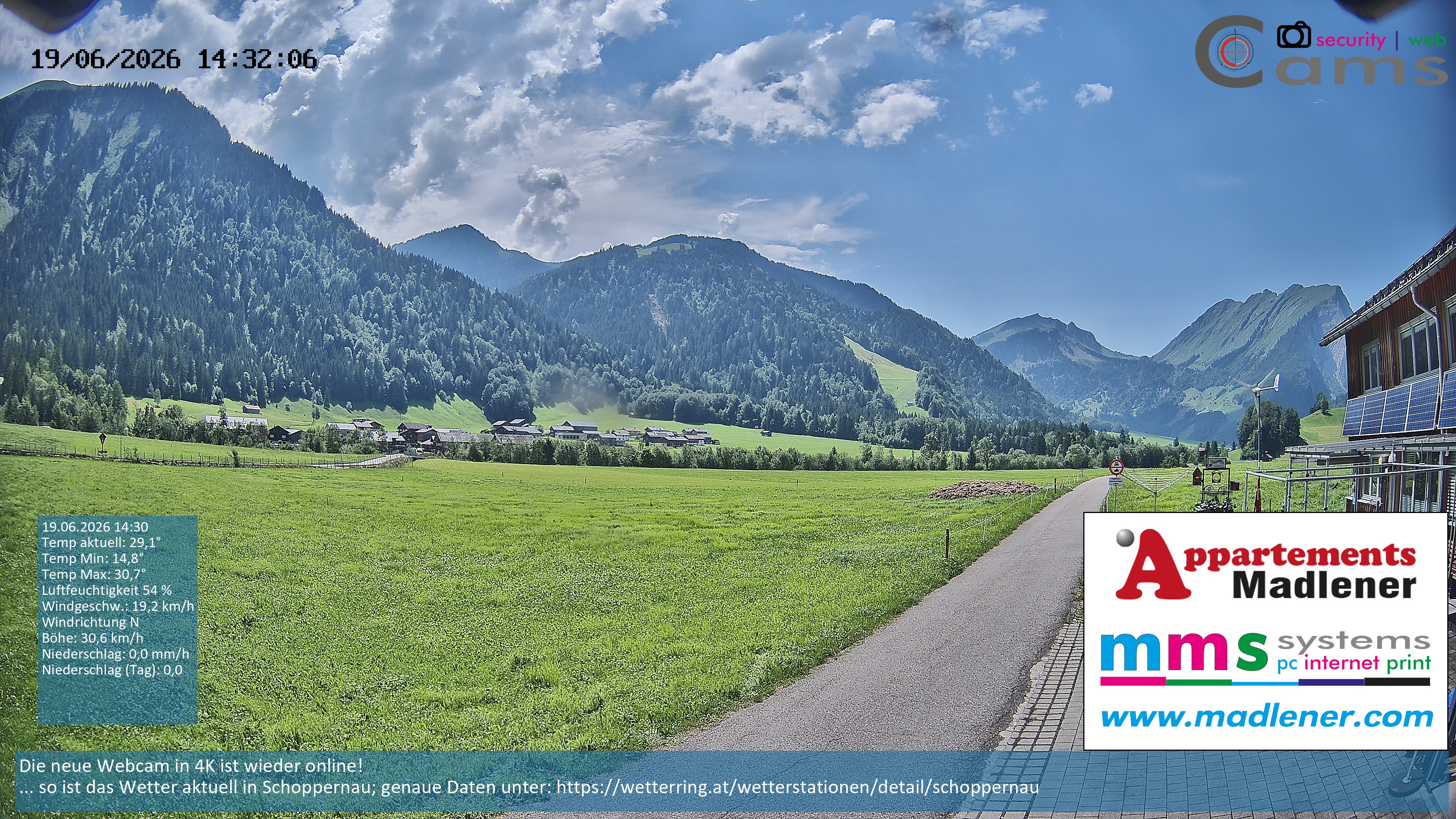 Archived image Webcam Schoppernau lower valley in the Bregenzerwald