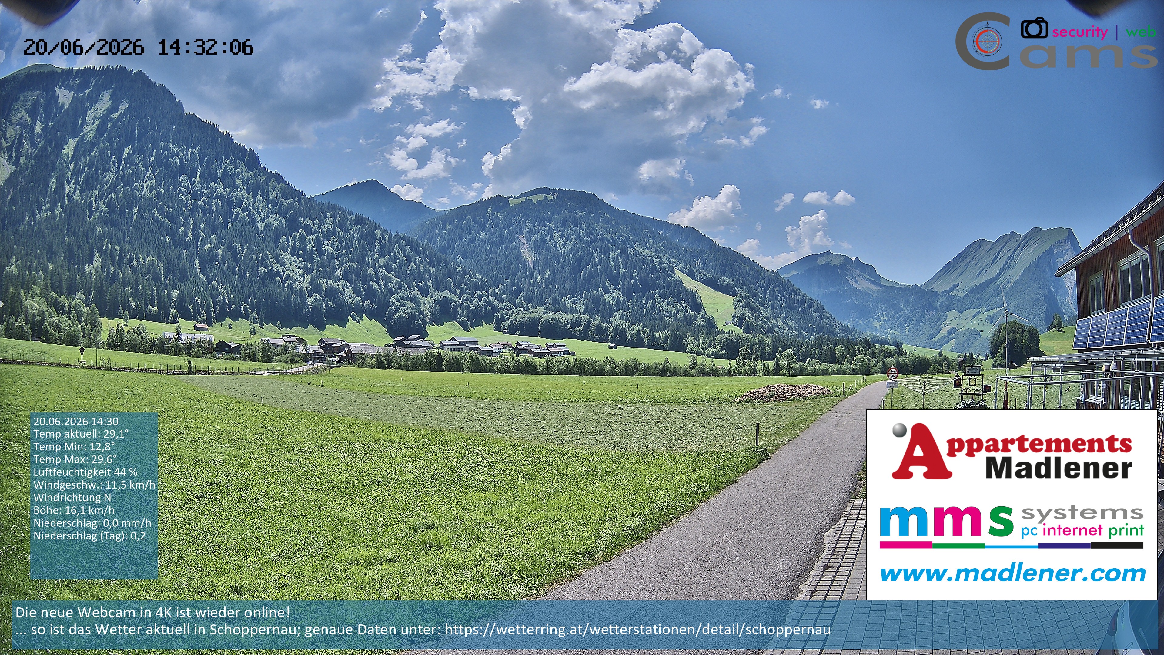 Archived image Webcam Schoppernau lower valley in the Bregenzerwald