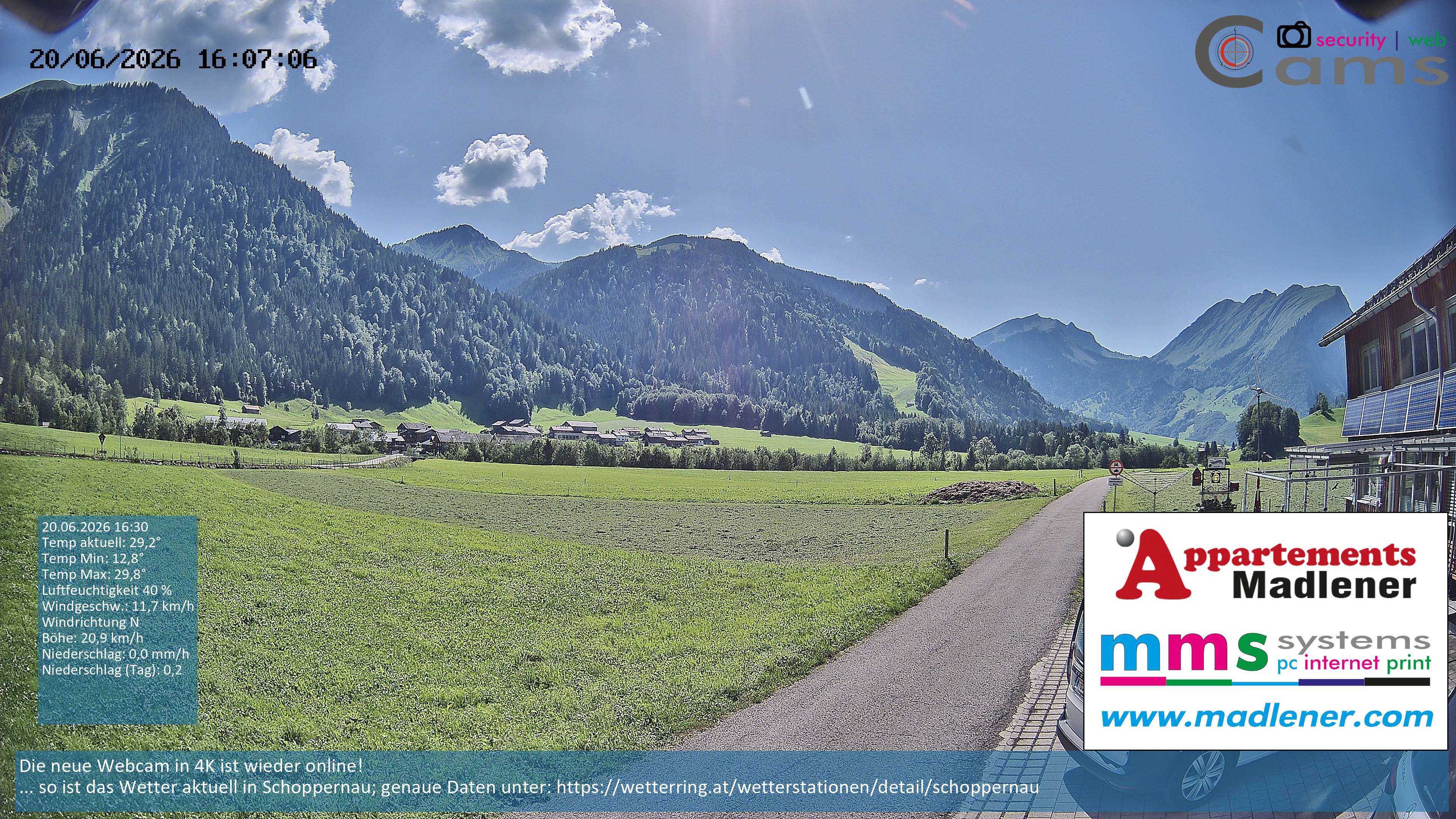 Archived image Webcam Schoppernau lower valley in the Bregenzerwald