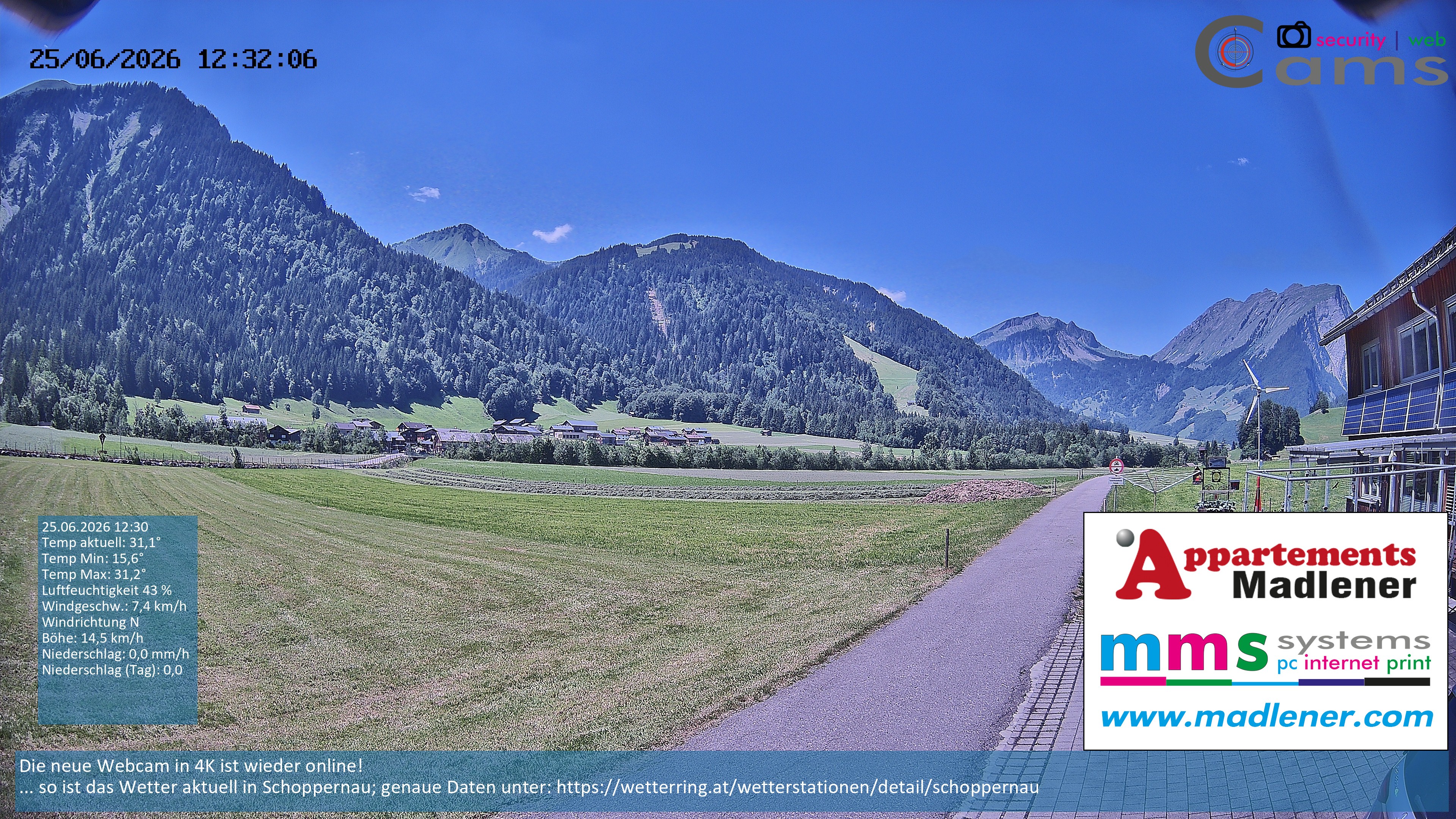 Archived image Webcam Schoppernau lower valley in the Bregenzerwald