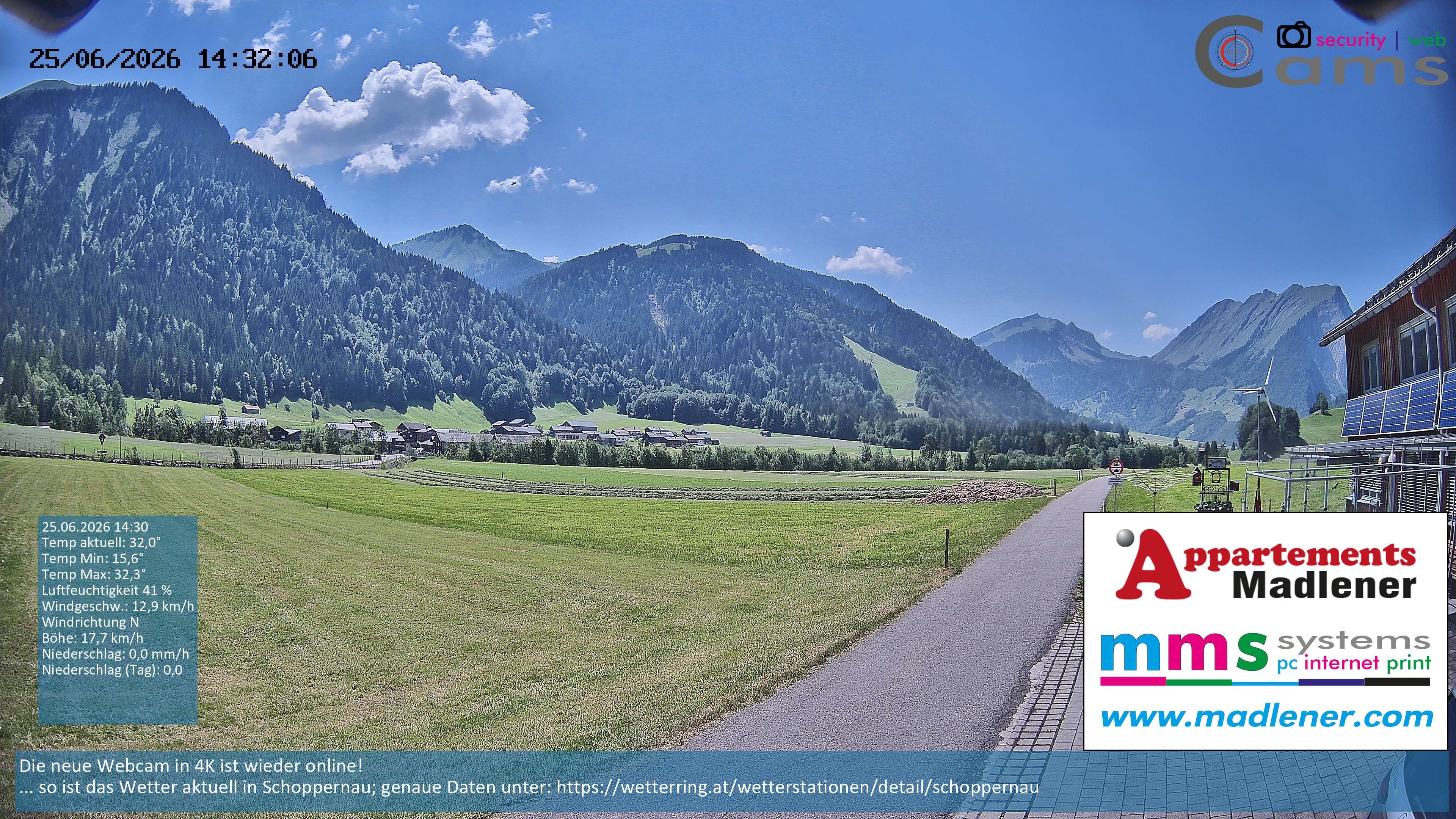 Archived image Webcam Schoppernau lower valley in the Bregenzerwald