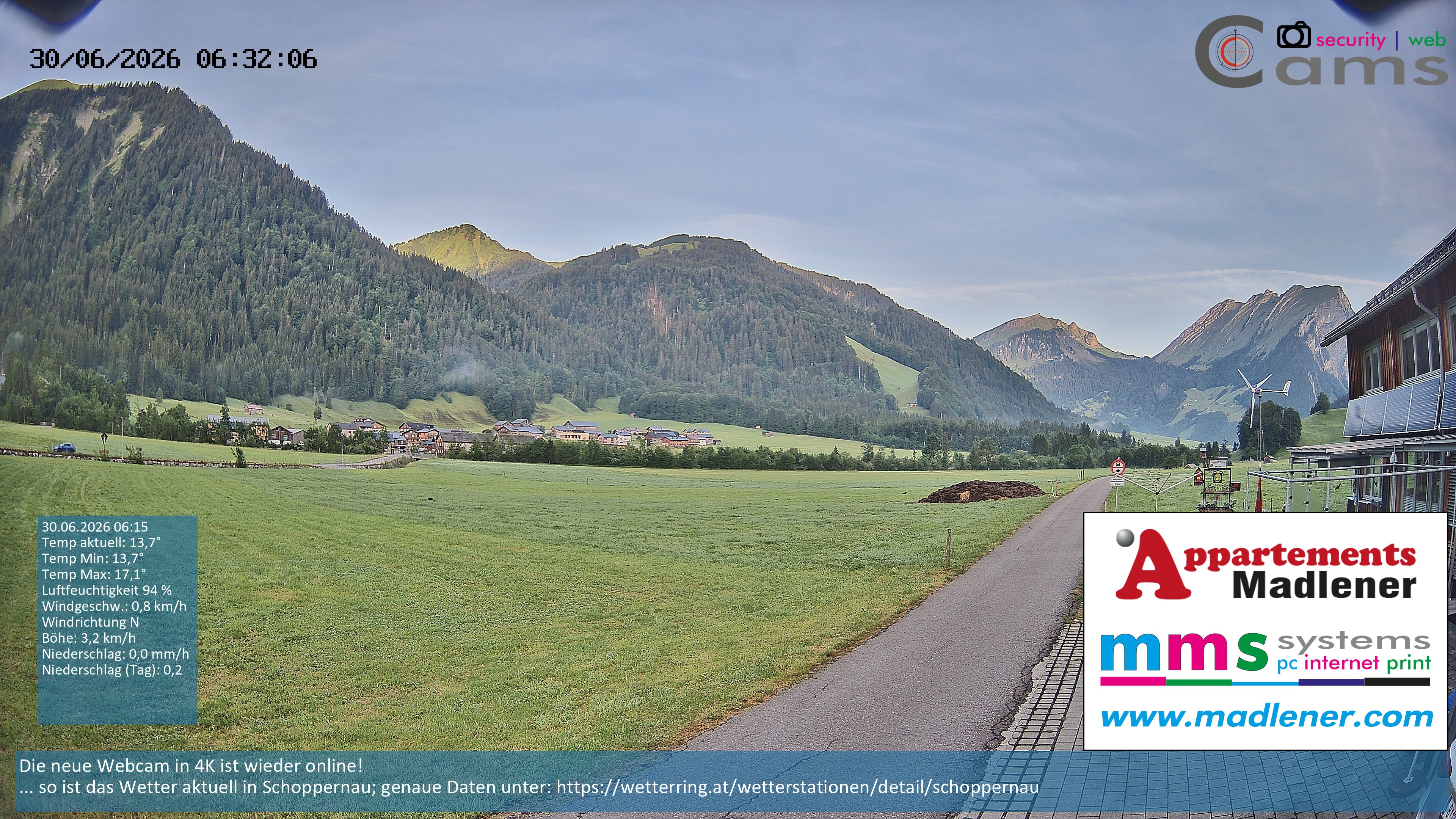 Archived image Webcam Schoppernau lower valley in the Bregenzerwald