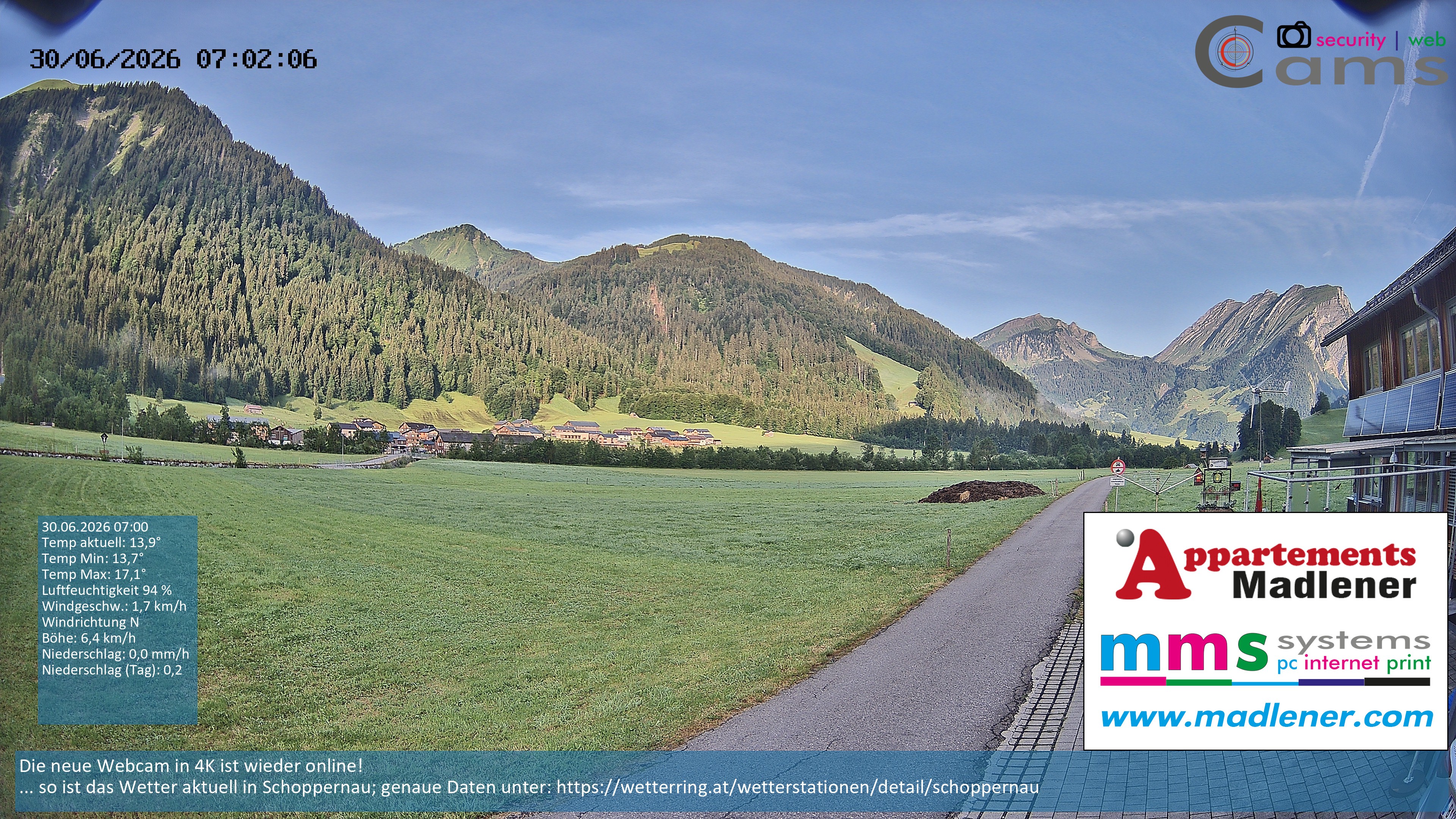 Archived image Webcam Schoppernau lower valley in the Bregenzerwald