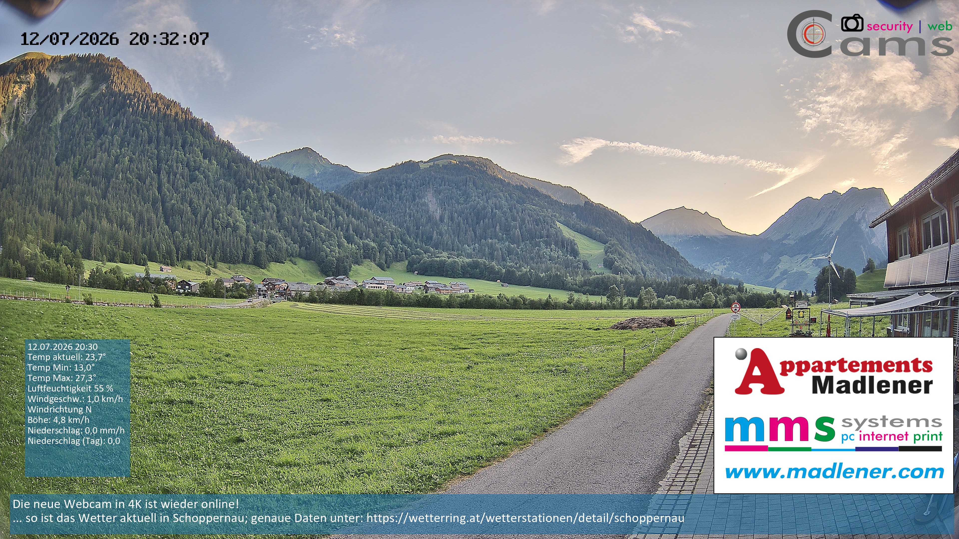 Archived image Webcam Schoppernau lower valley in the Bregenzerwald