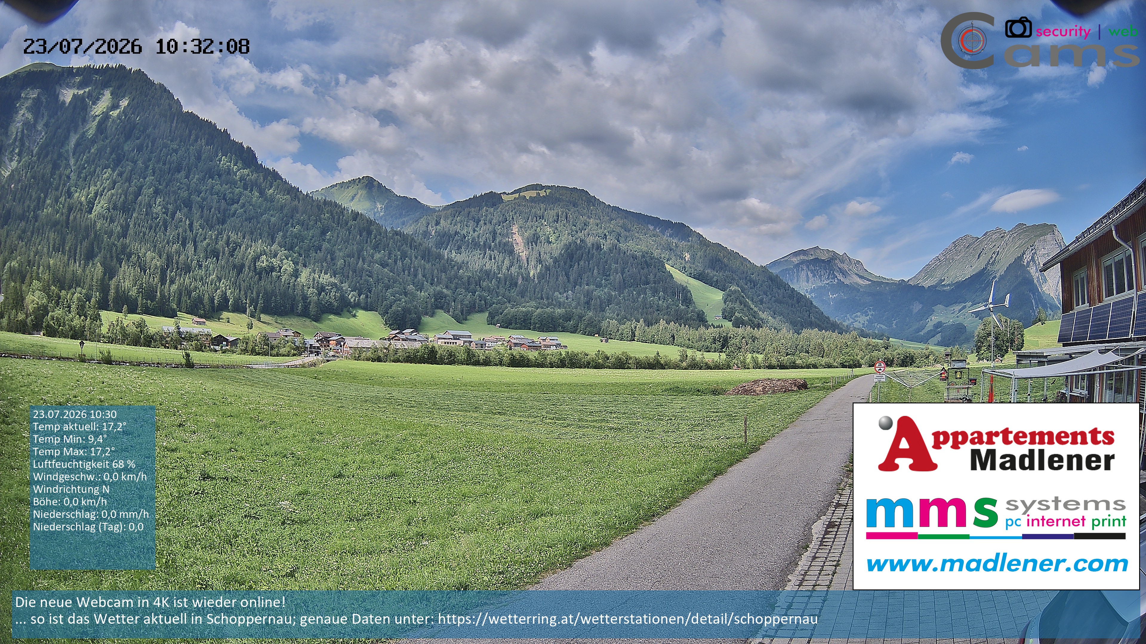 Archived image Webcam Schoppernau lower valley in the Bregenzerwald