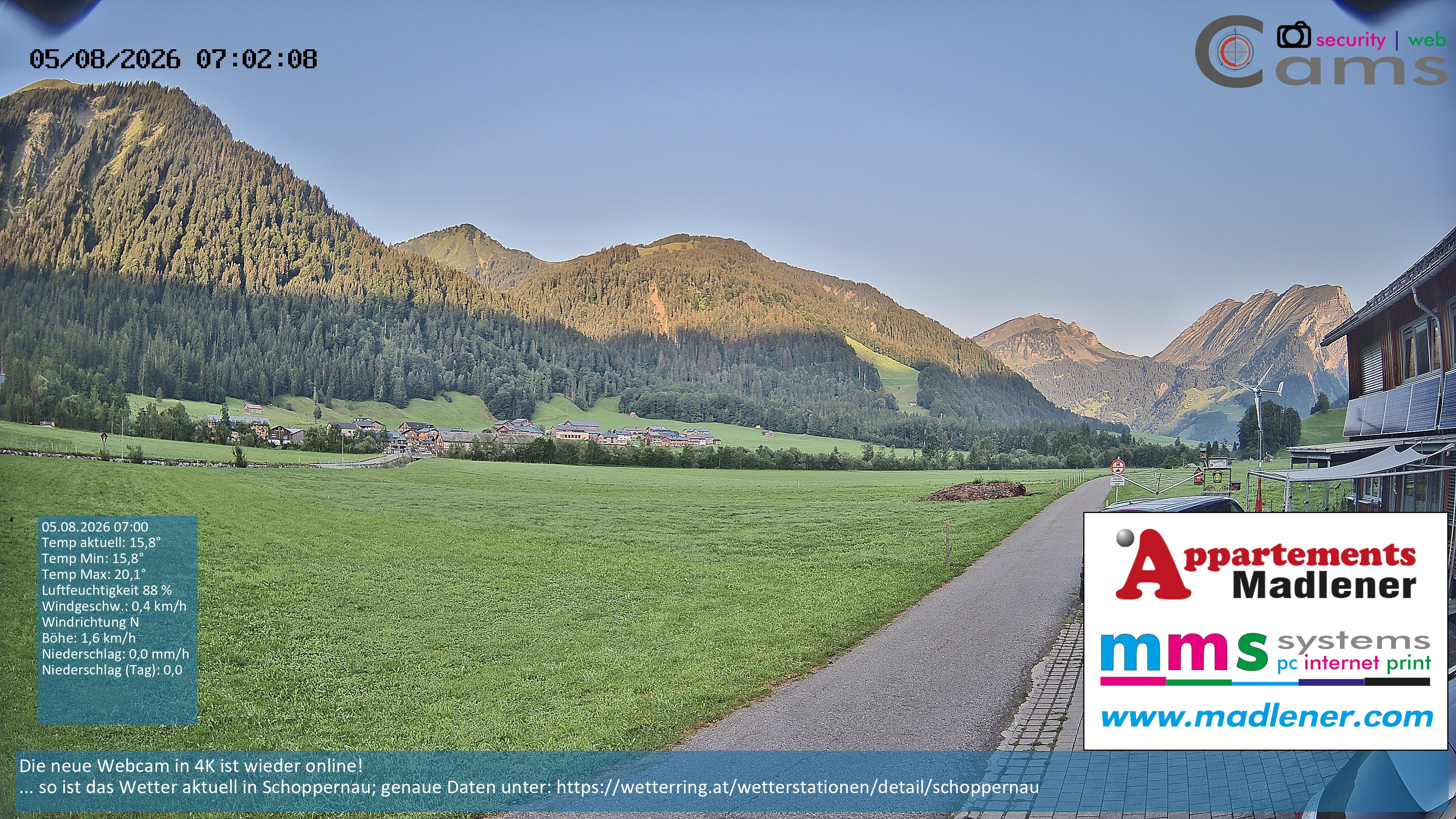 Archived image Webcam Schoppernau lower valley in the Bregenzerwald