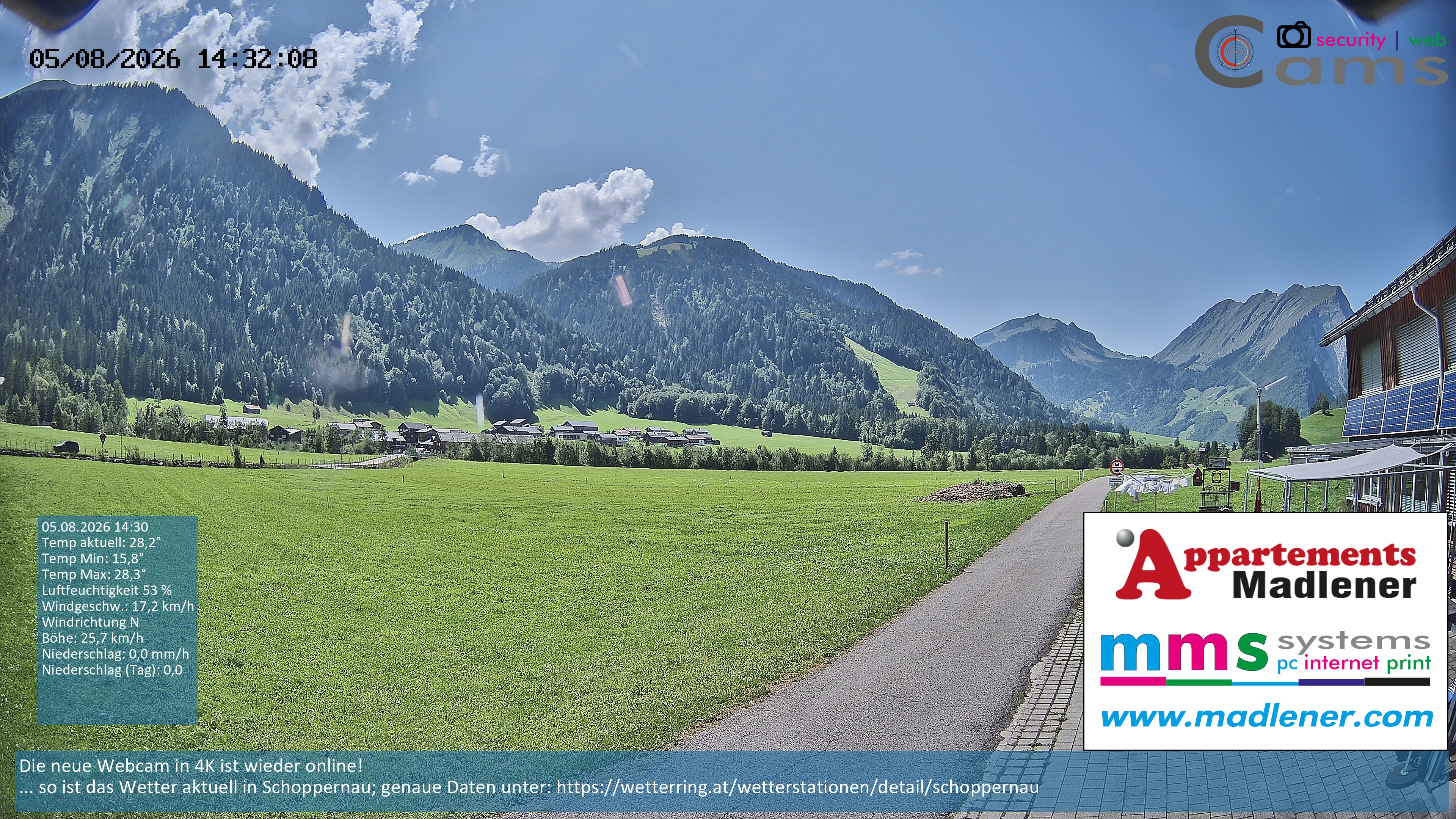 Archived image Webcam Schoppernau lower valley in the Bregenzerwald