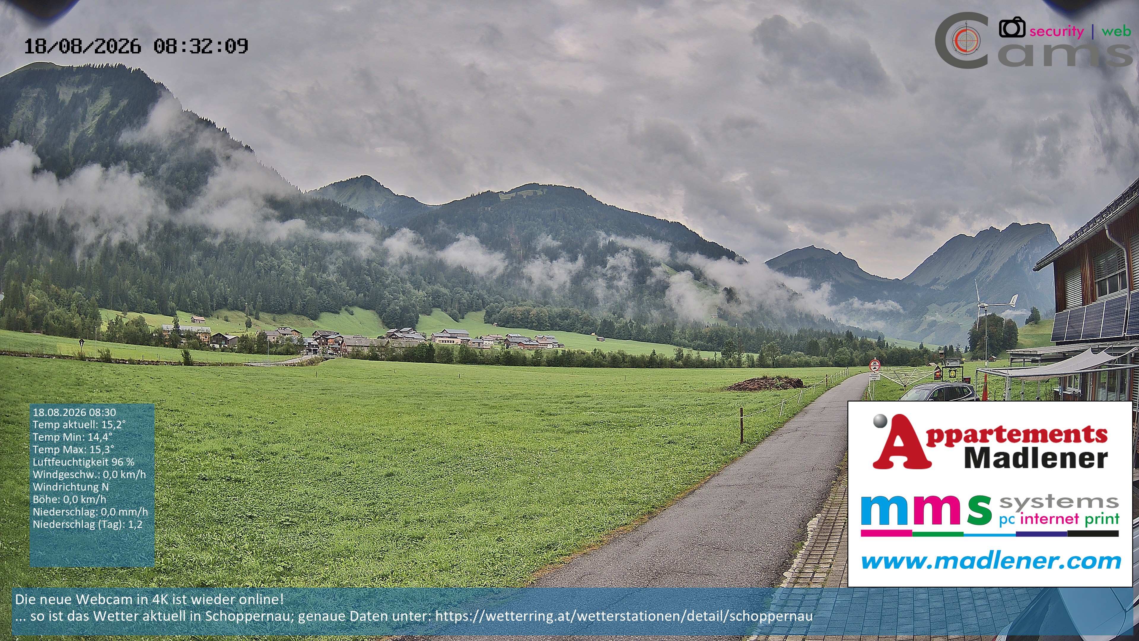 Archived image Webcam Schoppernau lower valley in the Bregenzerwald