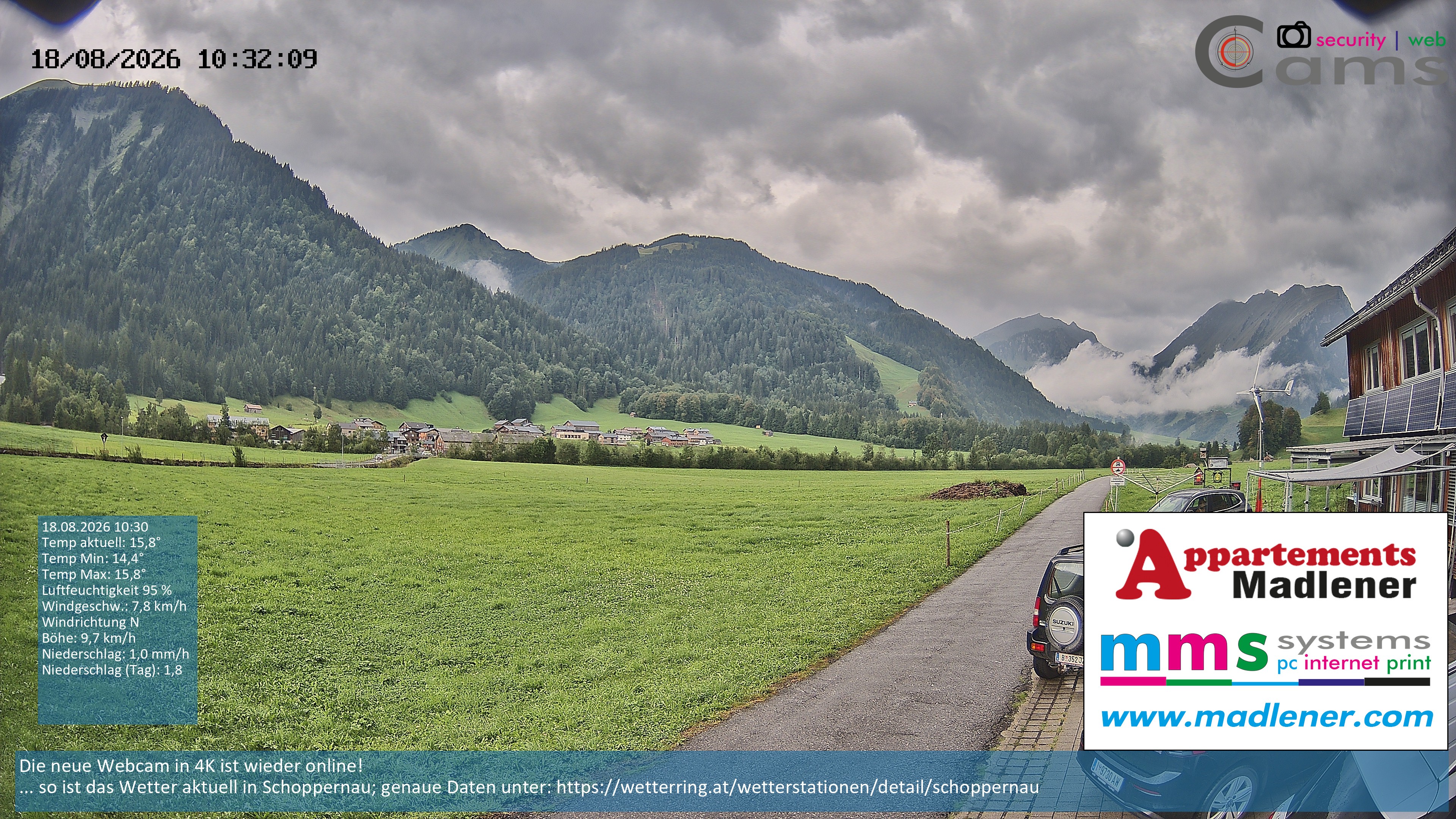 Archived image Webcam Schoppernau lower valley in the Bregenzerwald