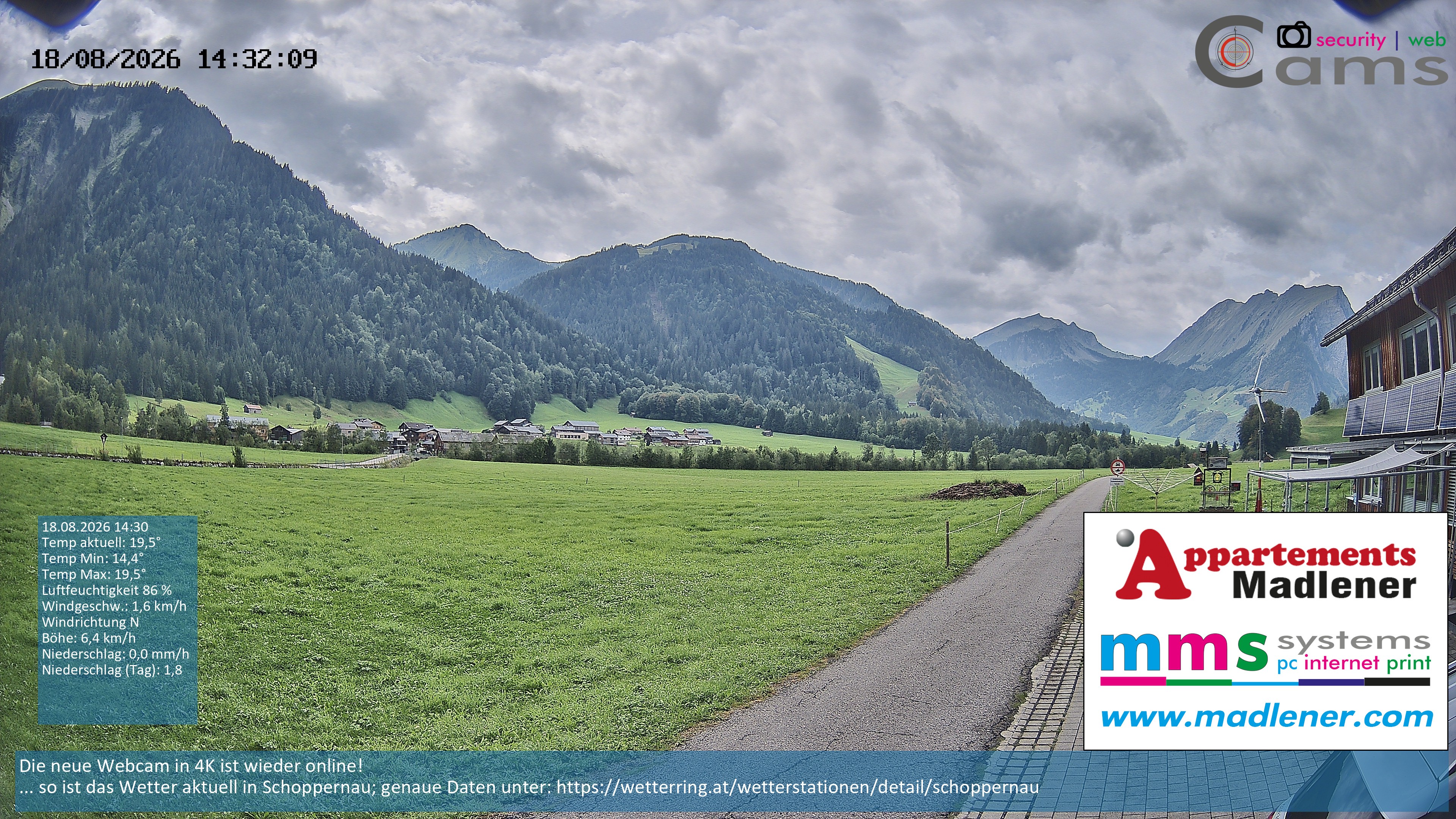 Archived image Webcam Schoppernau lower valley in the Bregenzerwald