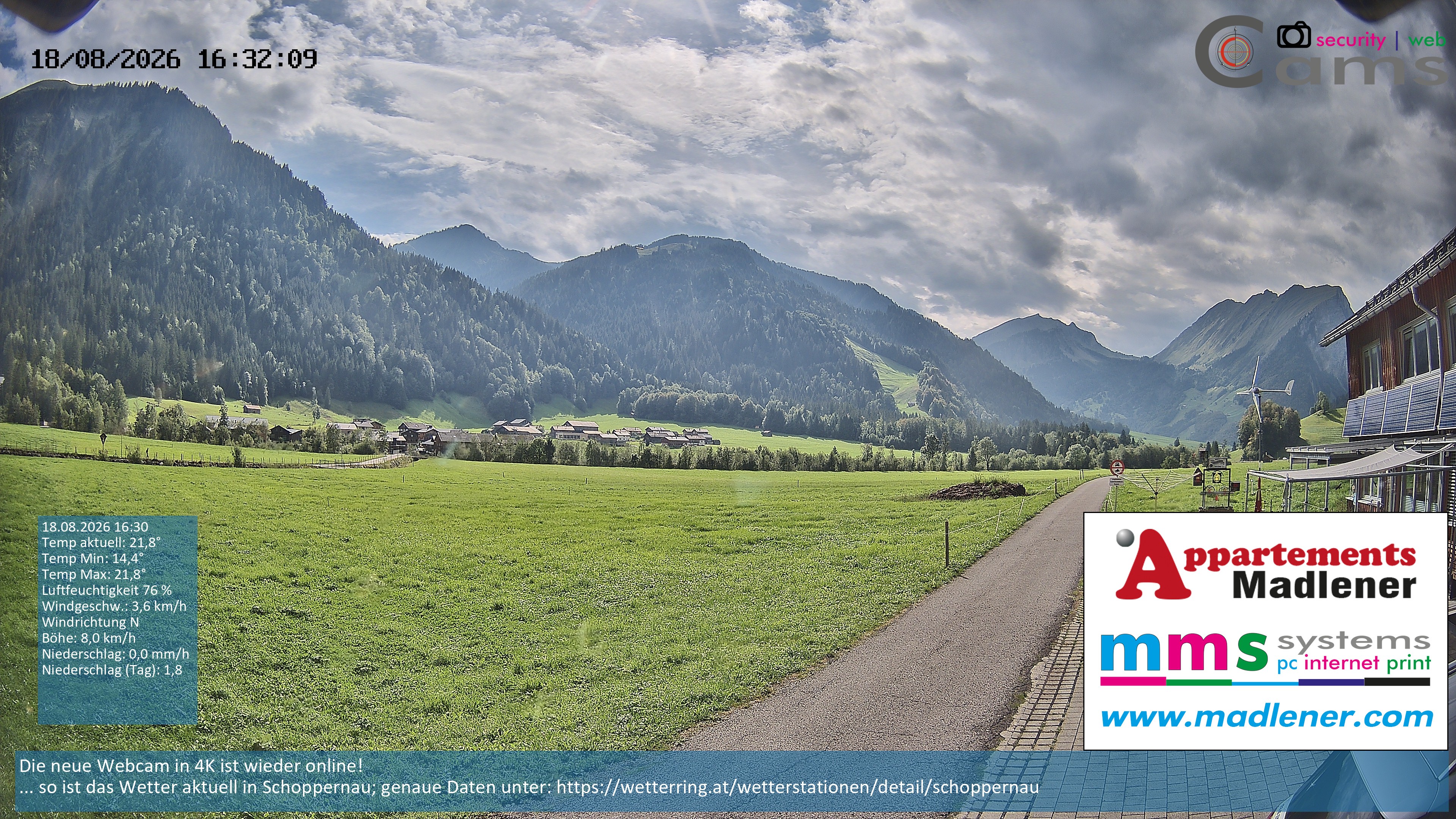 Archived image Webcam Schoppernau lower valley in the Bregenzerwald
