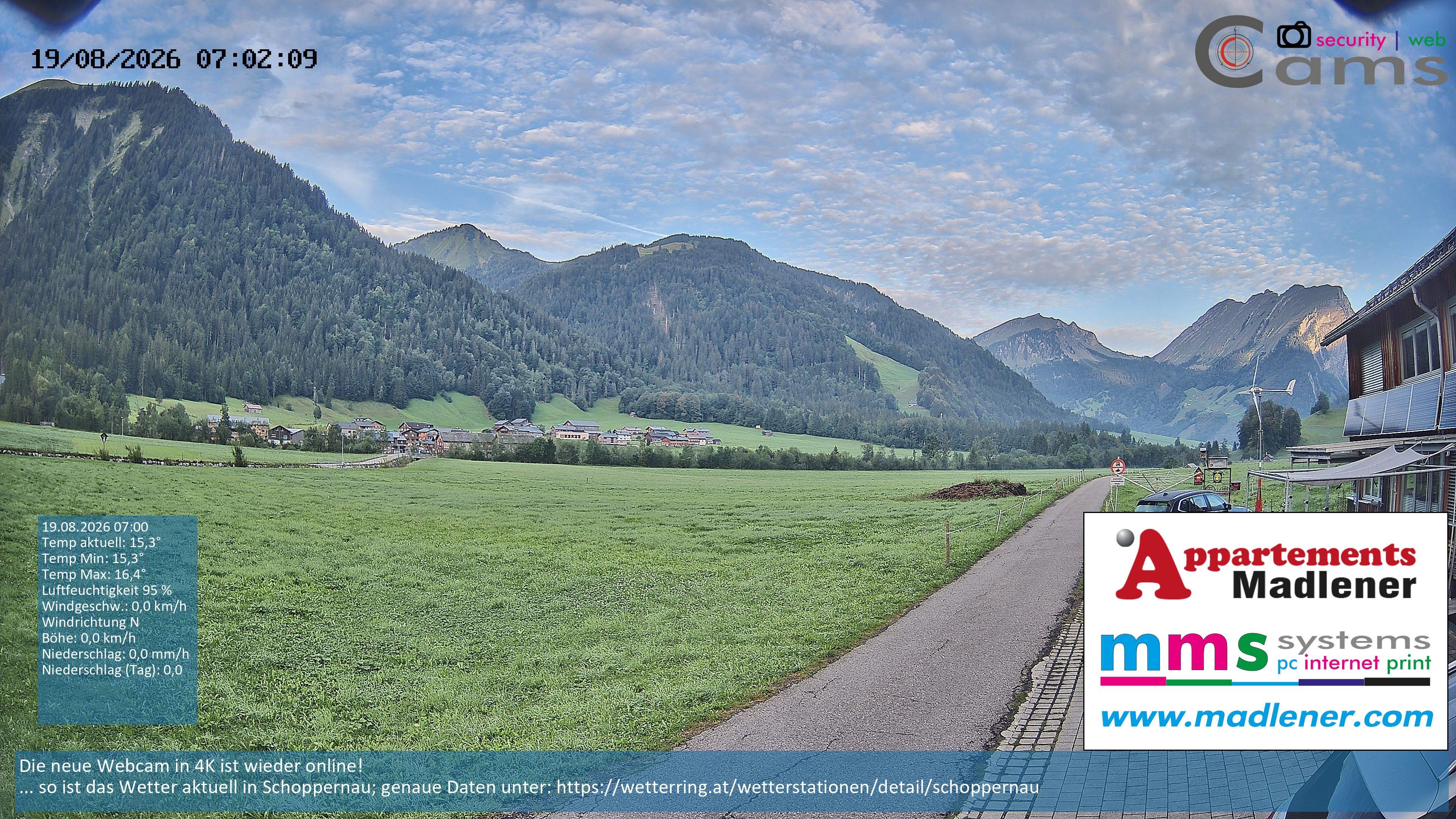 Archived image Webcam Schoppernau lower valley in the Bregenzerwald