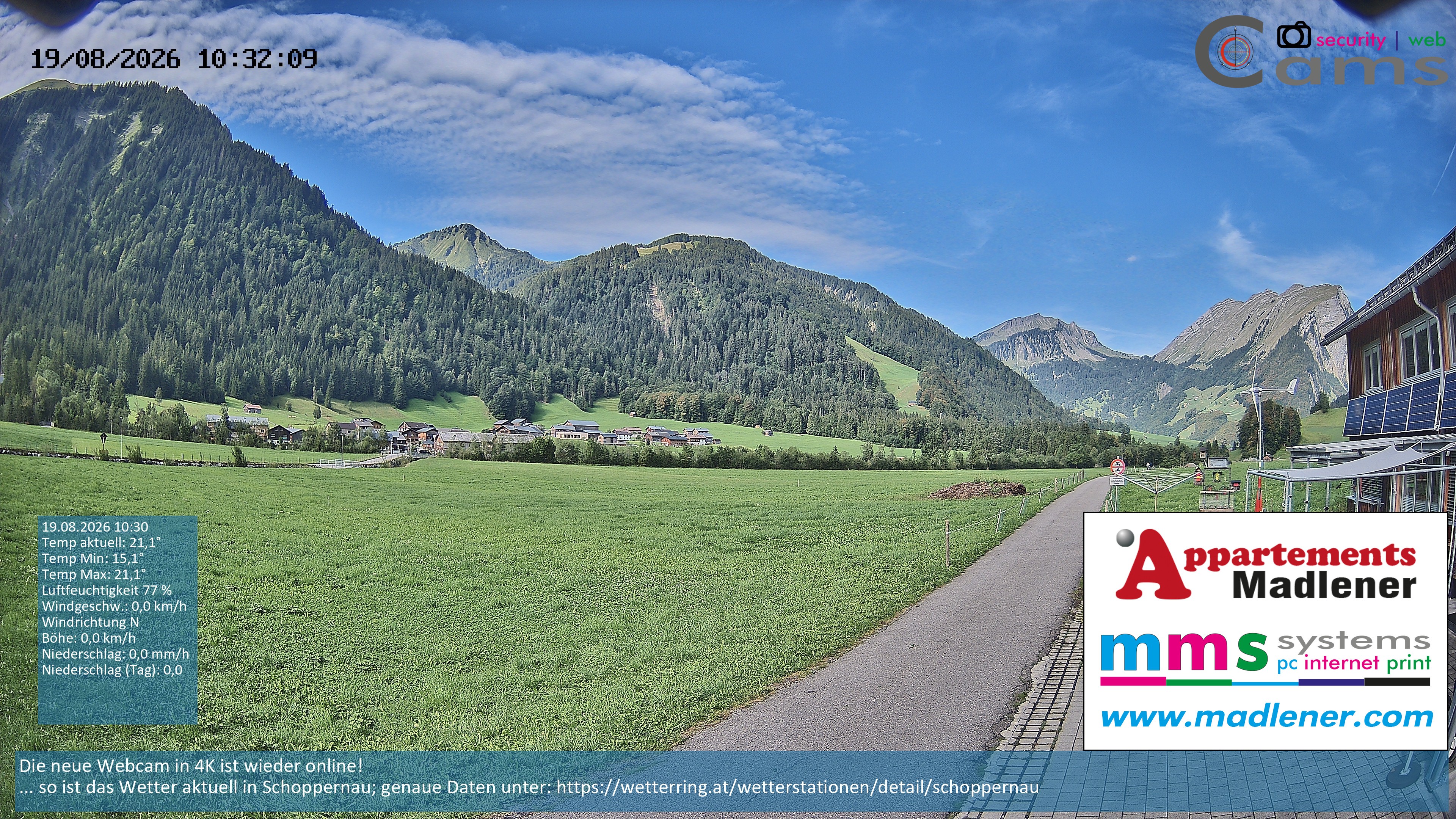 Archived image Webcam Schoppernau lower valley in the Bregenzerwald