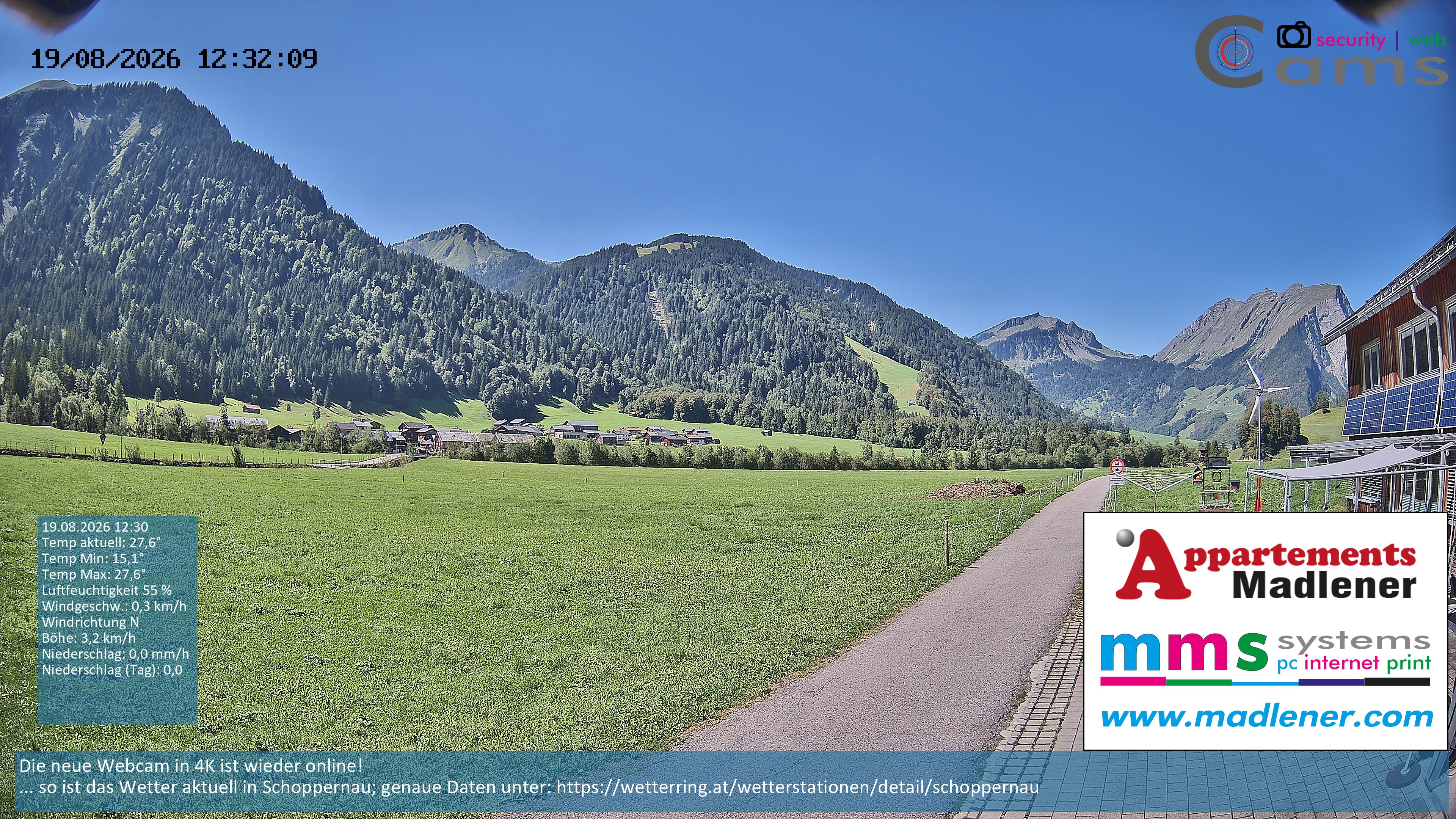 Archived image Webcam Schoppernau lower valley in the Bregenzerwald