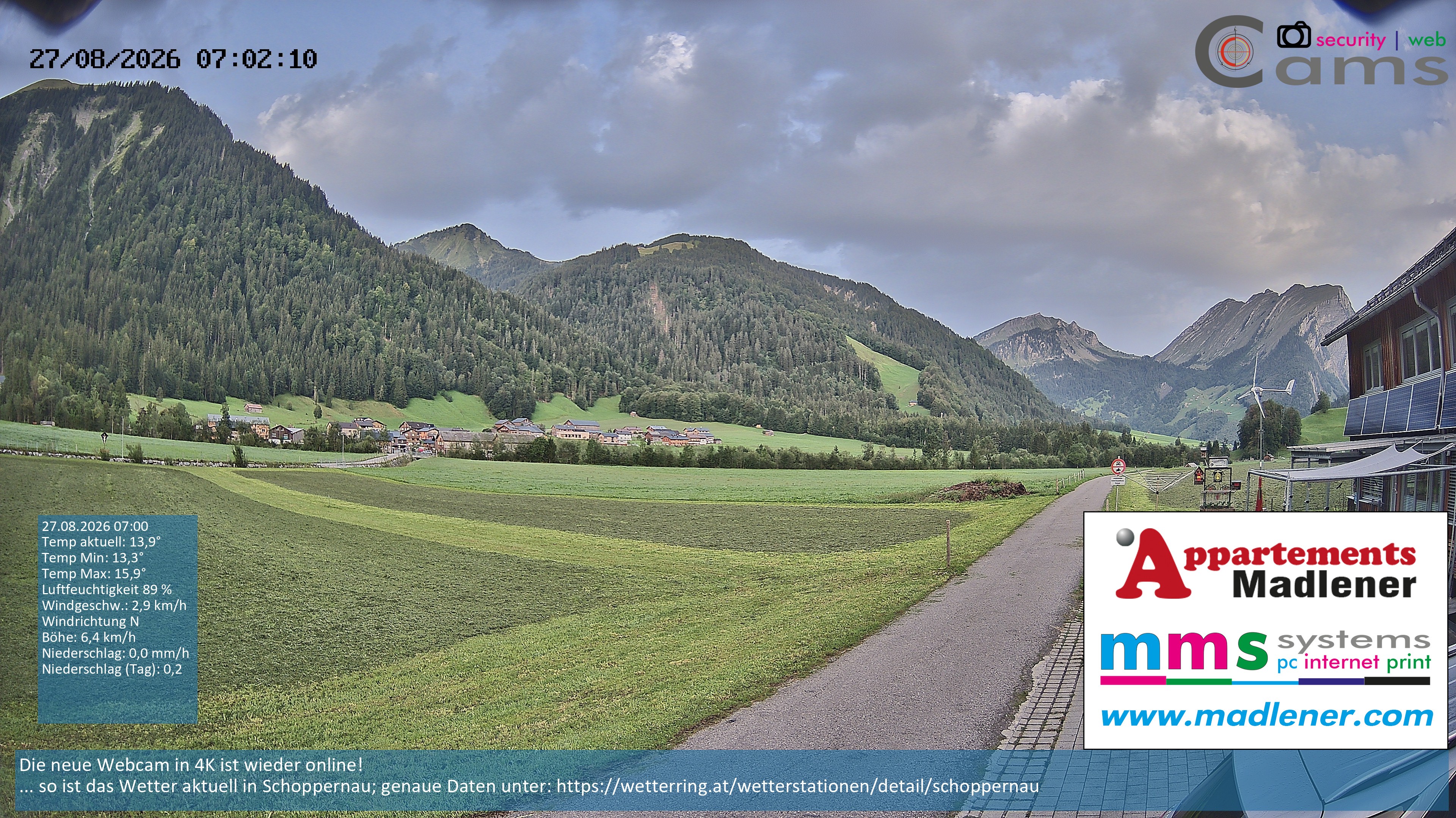 Archived image Webcam Schoppernau lower valley in the Bregenzerwald