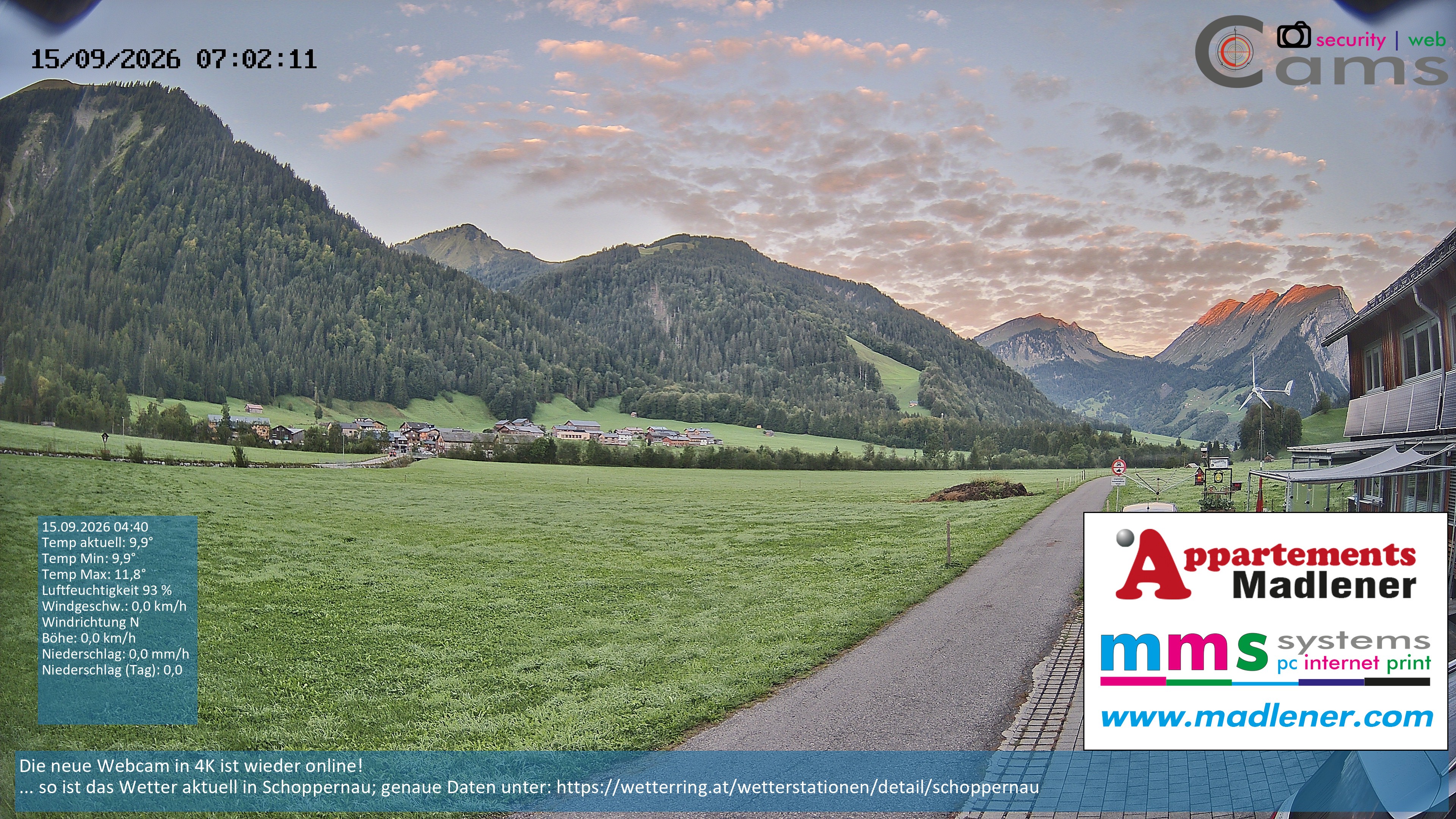 Archived image Webcam Schoppernau lower valley in the Bregenzerwald