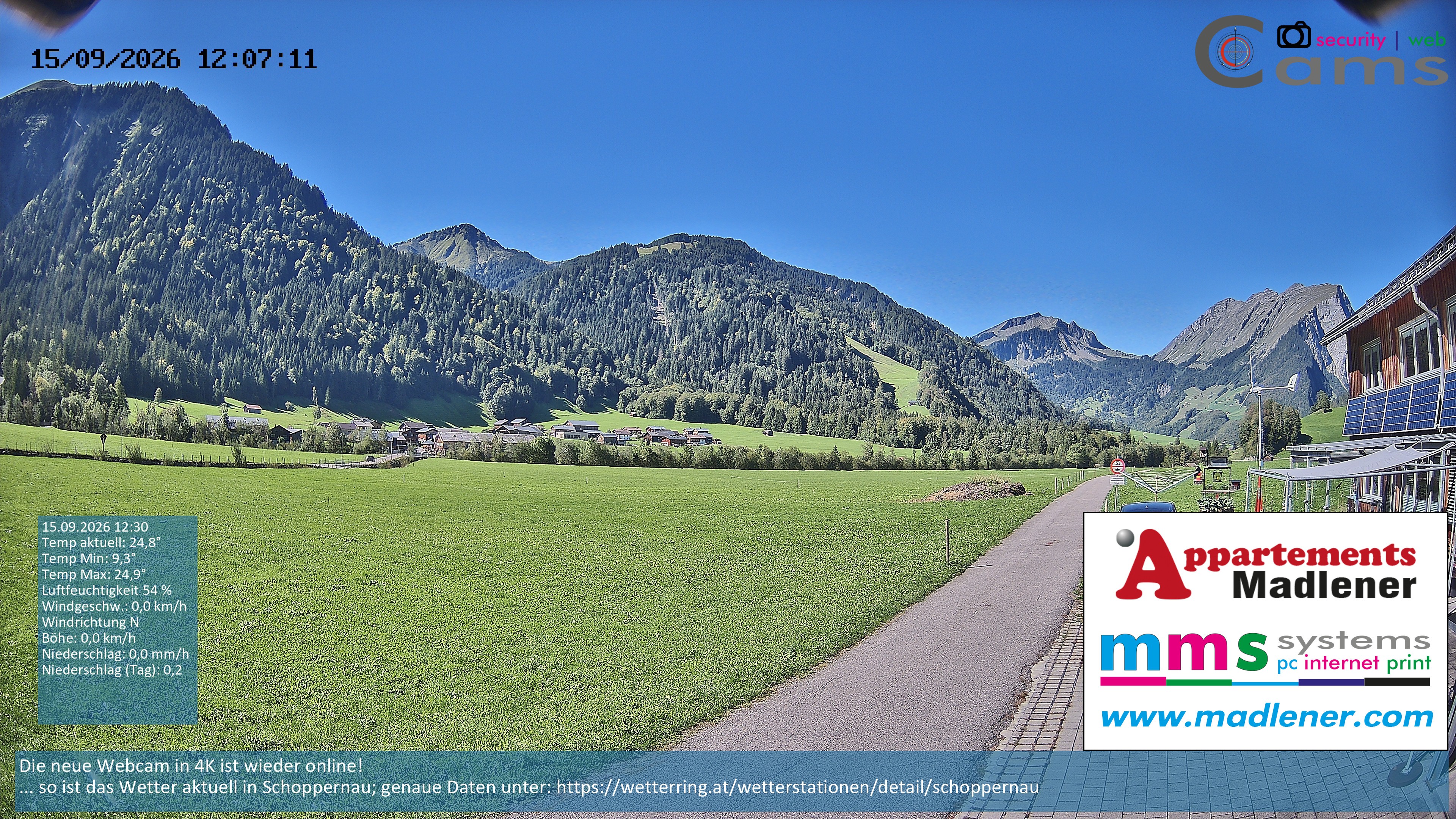 Archived image Webcam Schoppernau lower valley in the Bregenzerwald