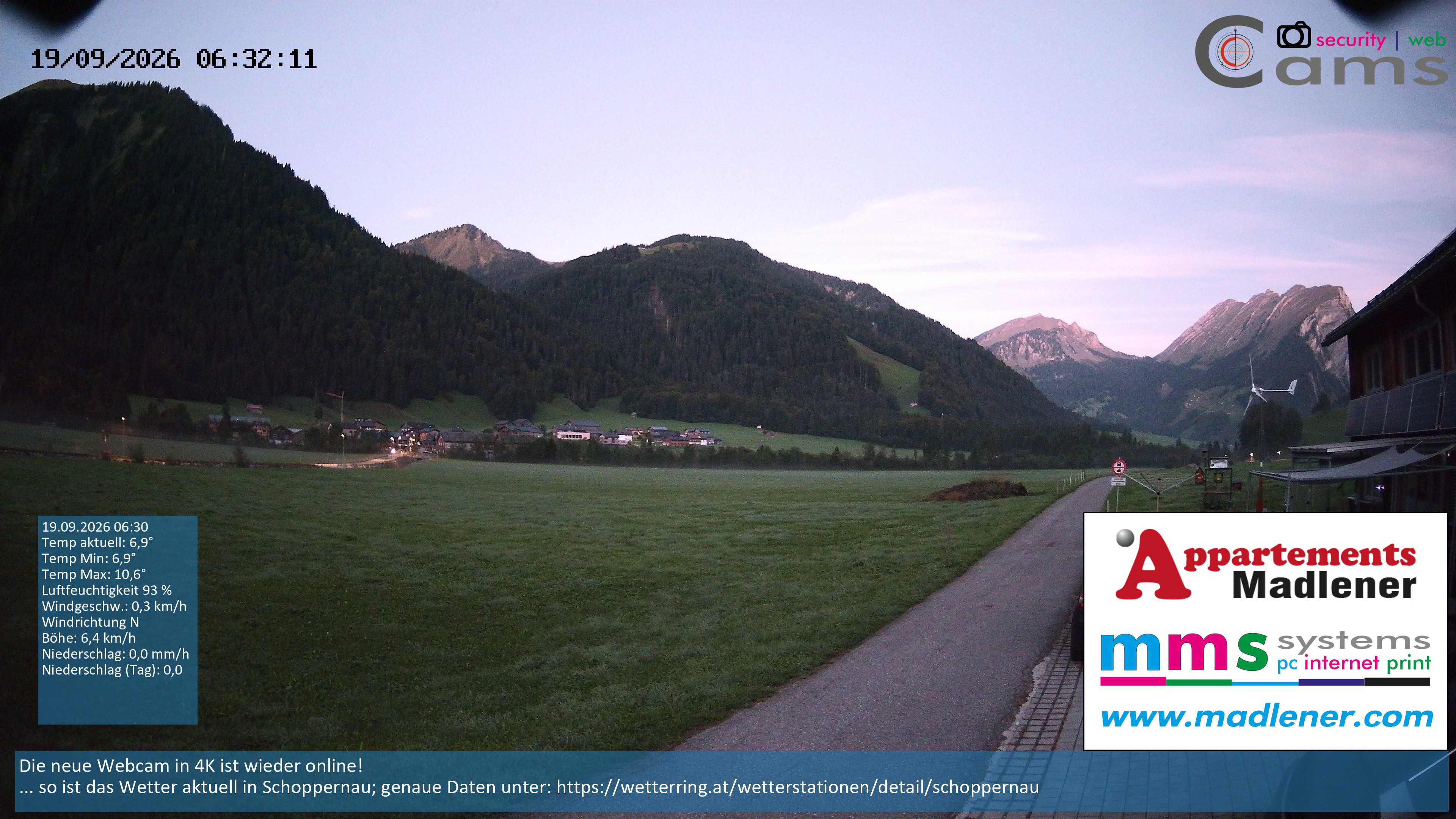 Archived image Webcam Schoppernau lower valley in the Bregenzerwald