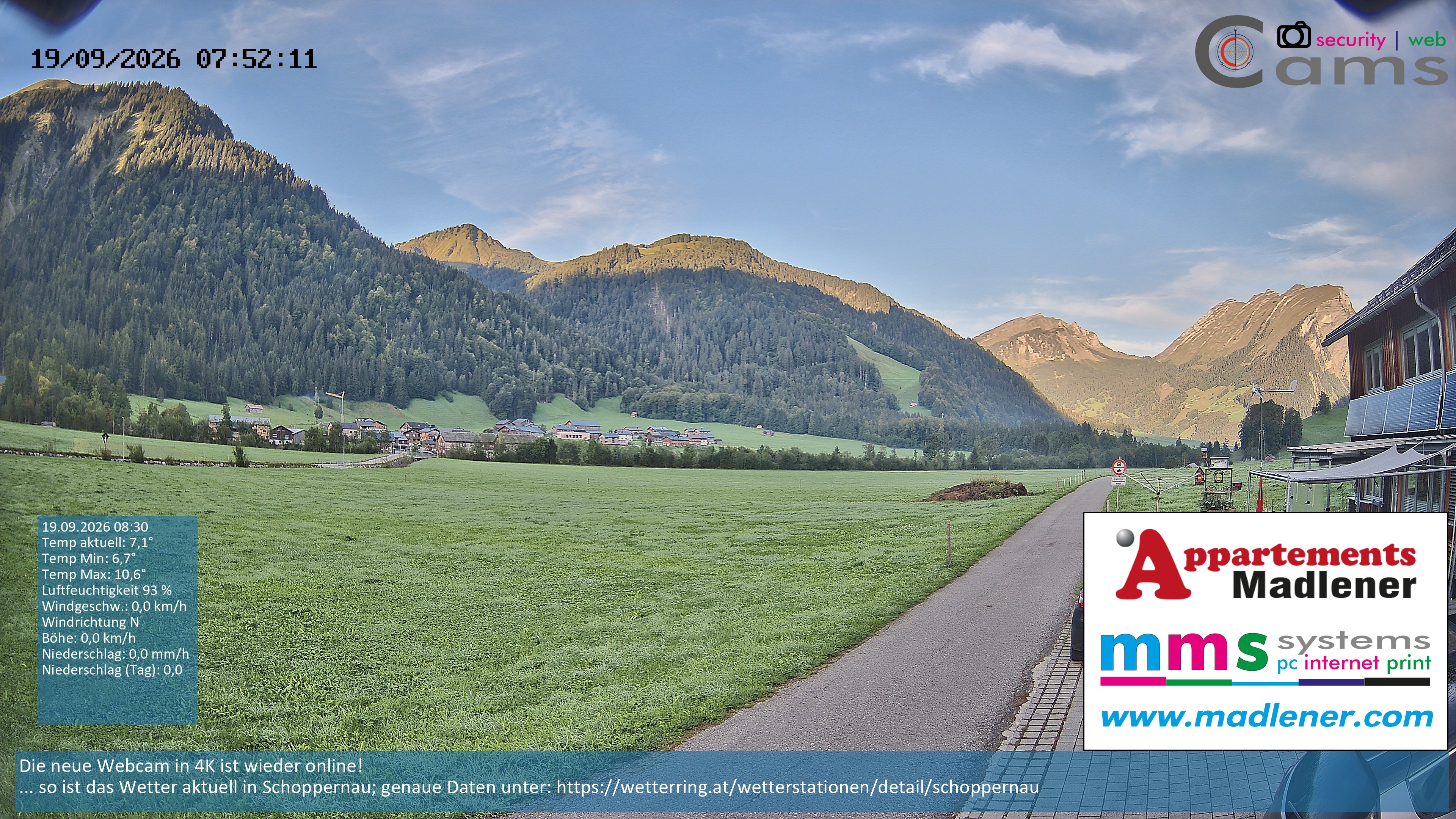 Archived image Webcam Schoppernau lower valley in the Bregenzerwald