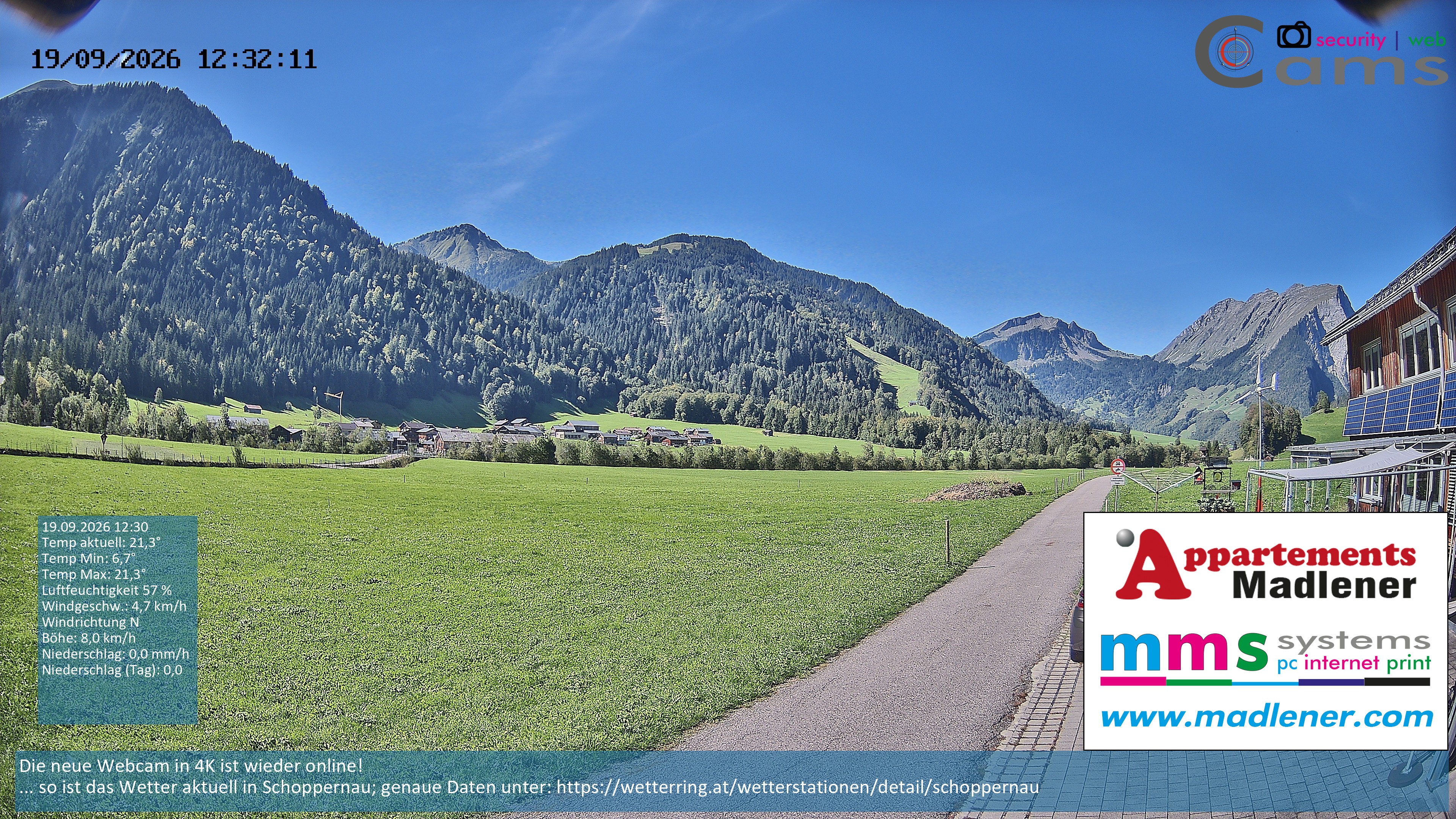 Archived image Webcam Schoppernau lower valley in the Bregenzerwald