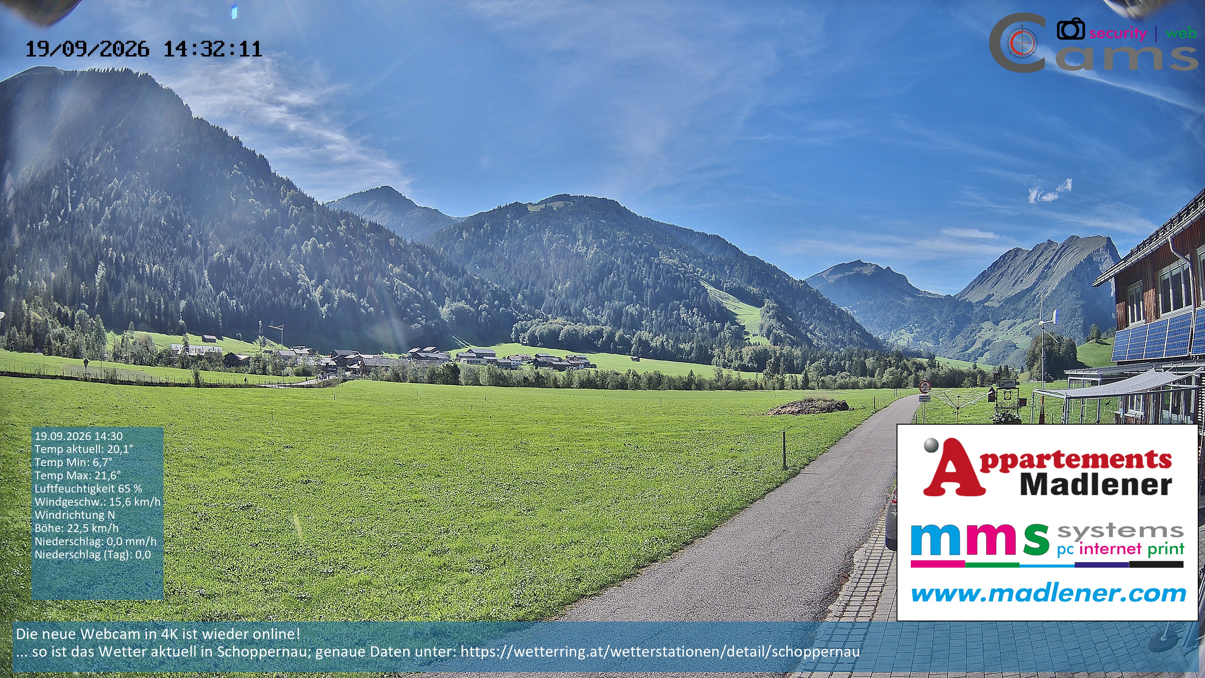 Archived image Webcam Schoppernau lower valley in the Bregenzerwald
