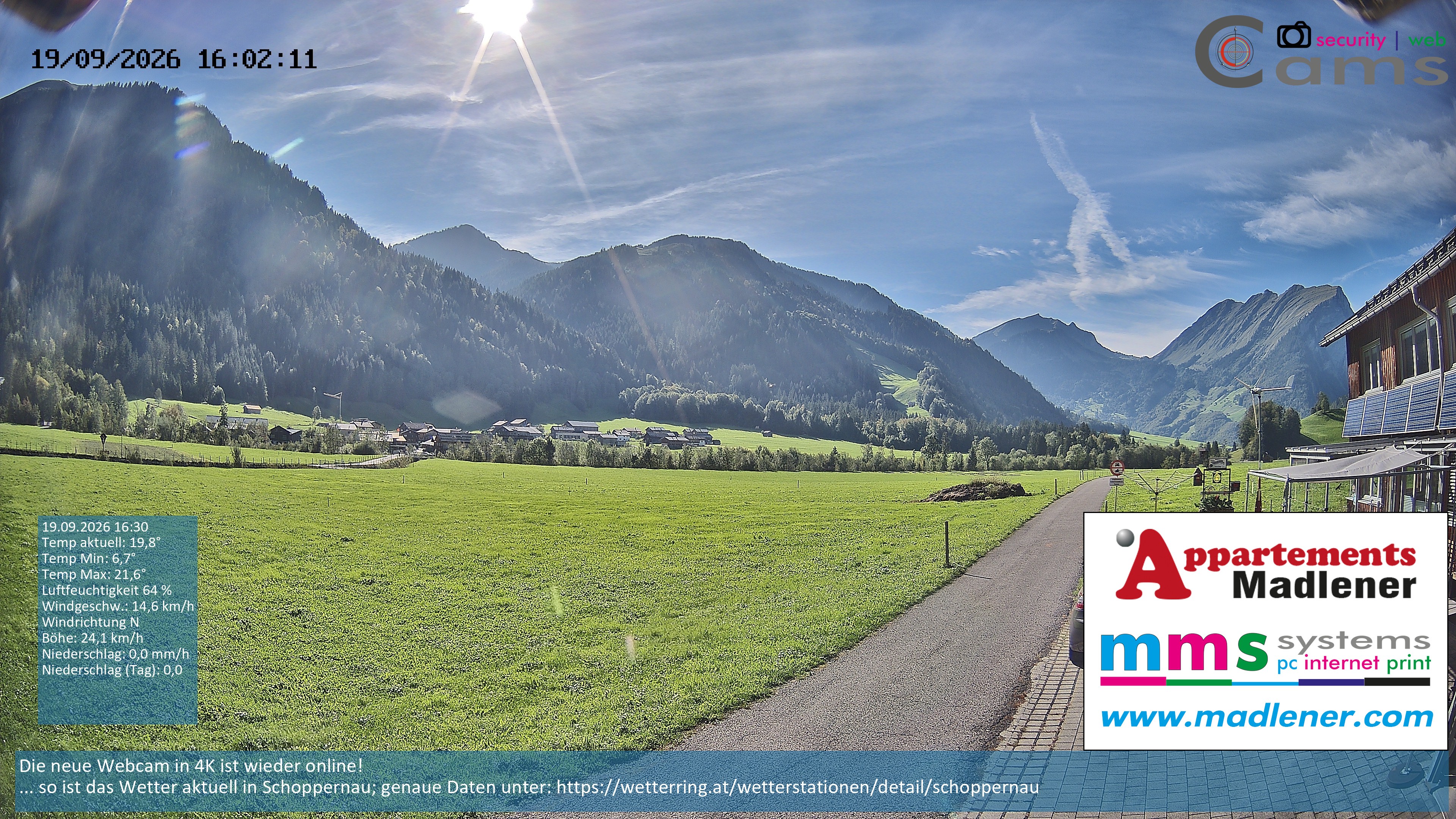 Archived image Webcam Schoppernau lower valley in the Bregenzerwald