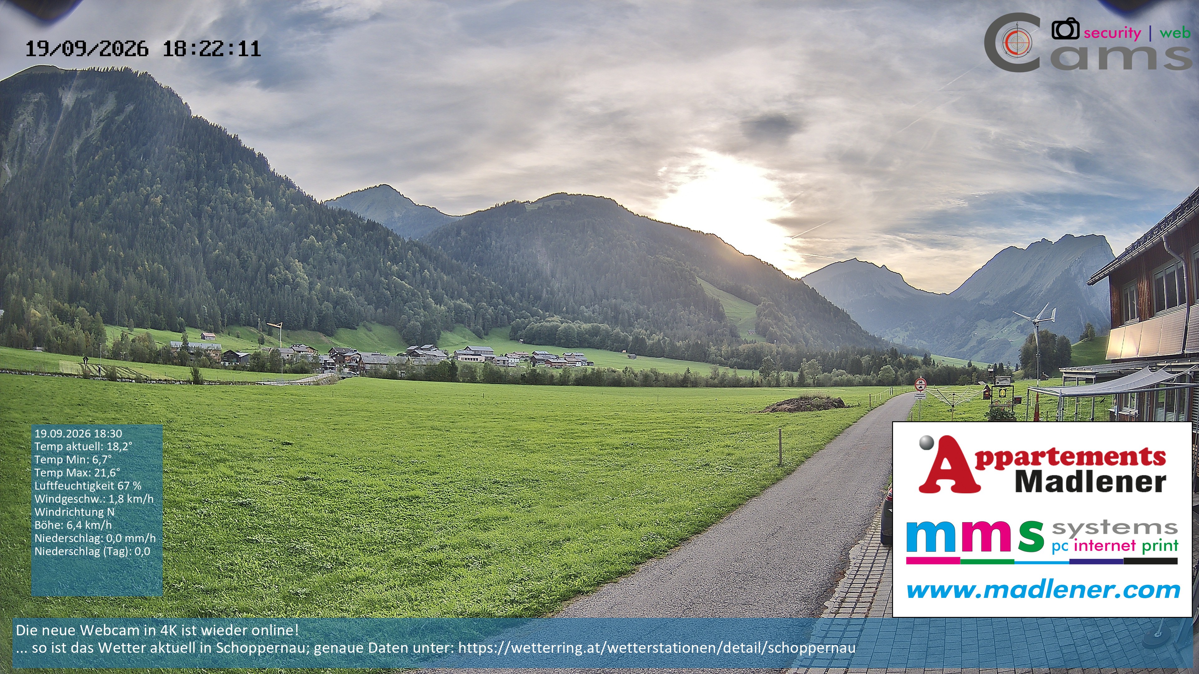 Archived image Webcam Schoppernau lower valley in the Bregenzerwald