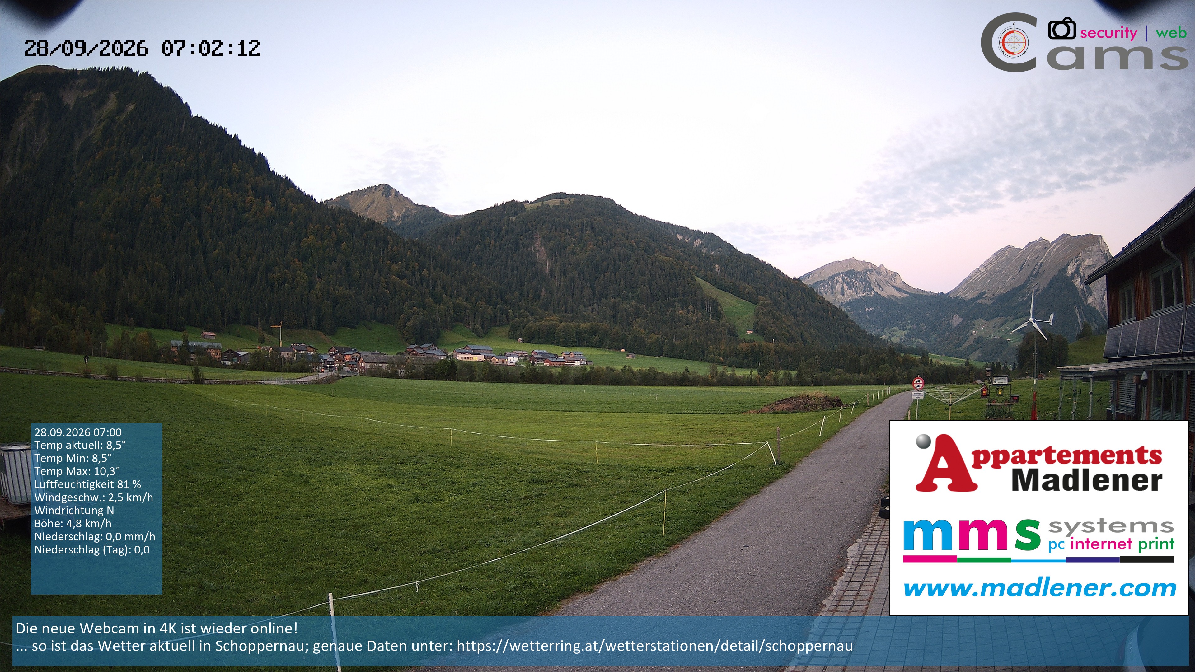 Archived image Webcam Schoppernau lower valley in the Bregenzerwald